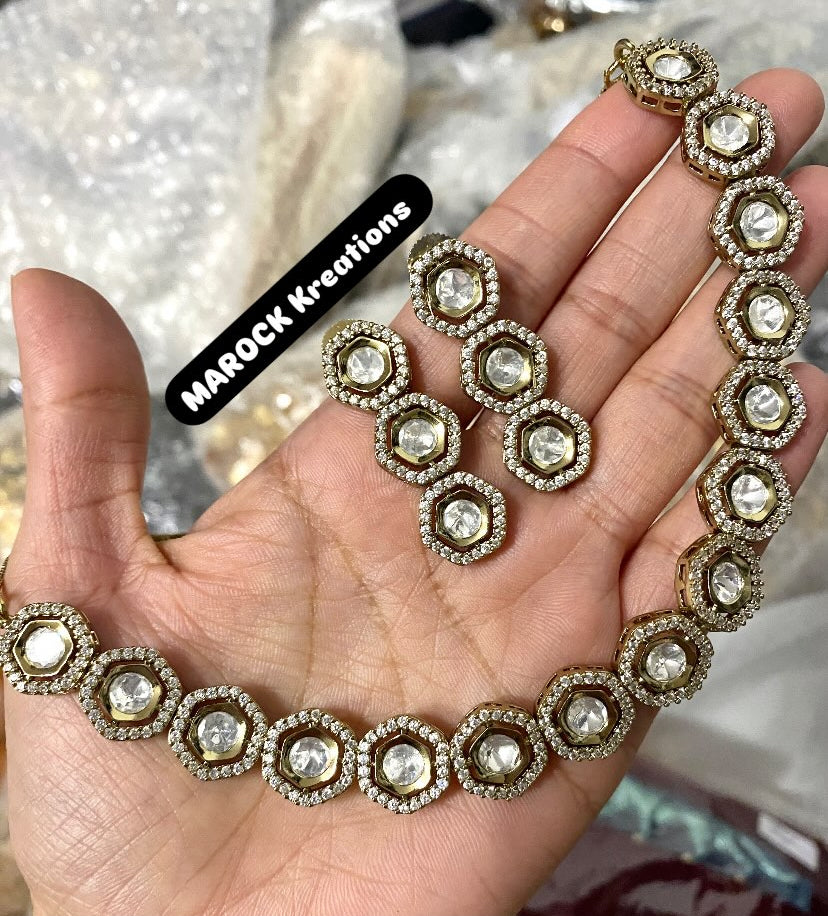 Shanali Premium Quality Moissanite Kundan Necklace set