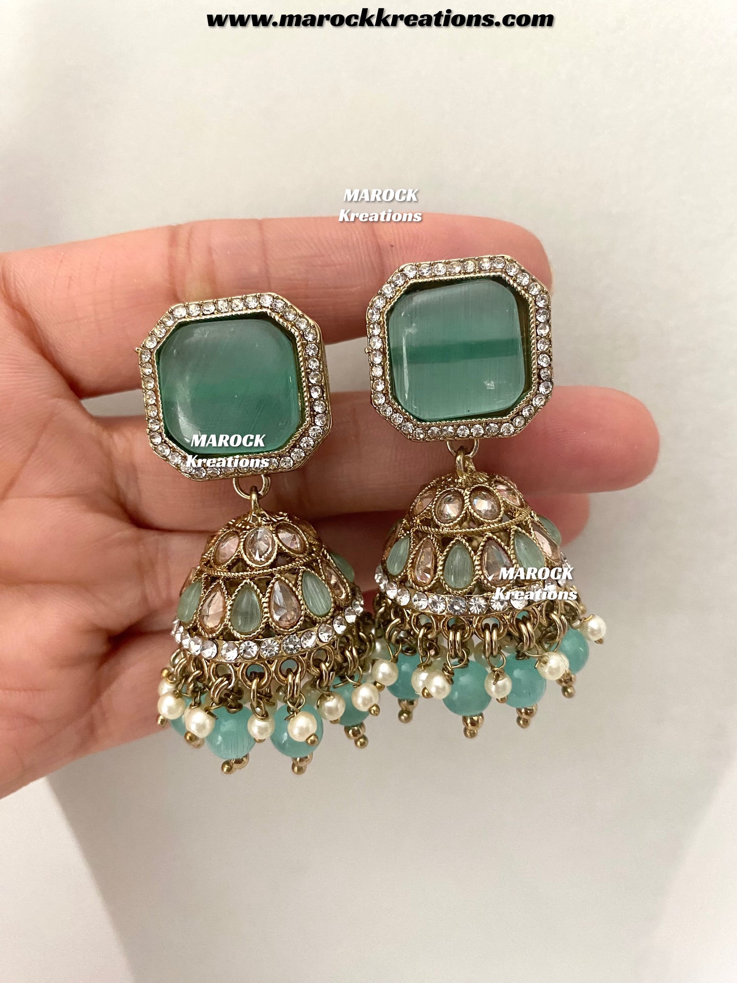 Premium Quality Antique Gold Polki and Monalisa stone Jhumki Earrings