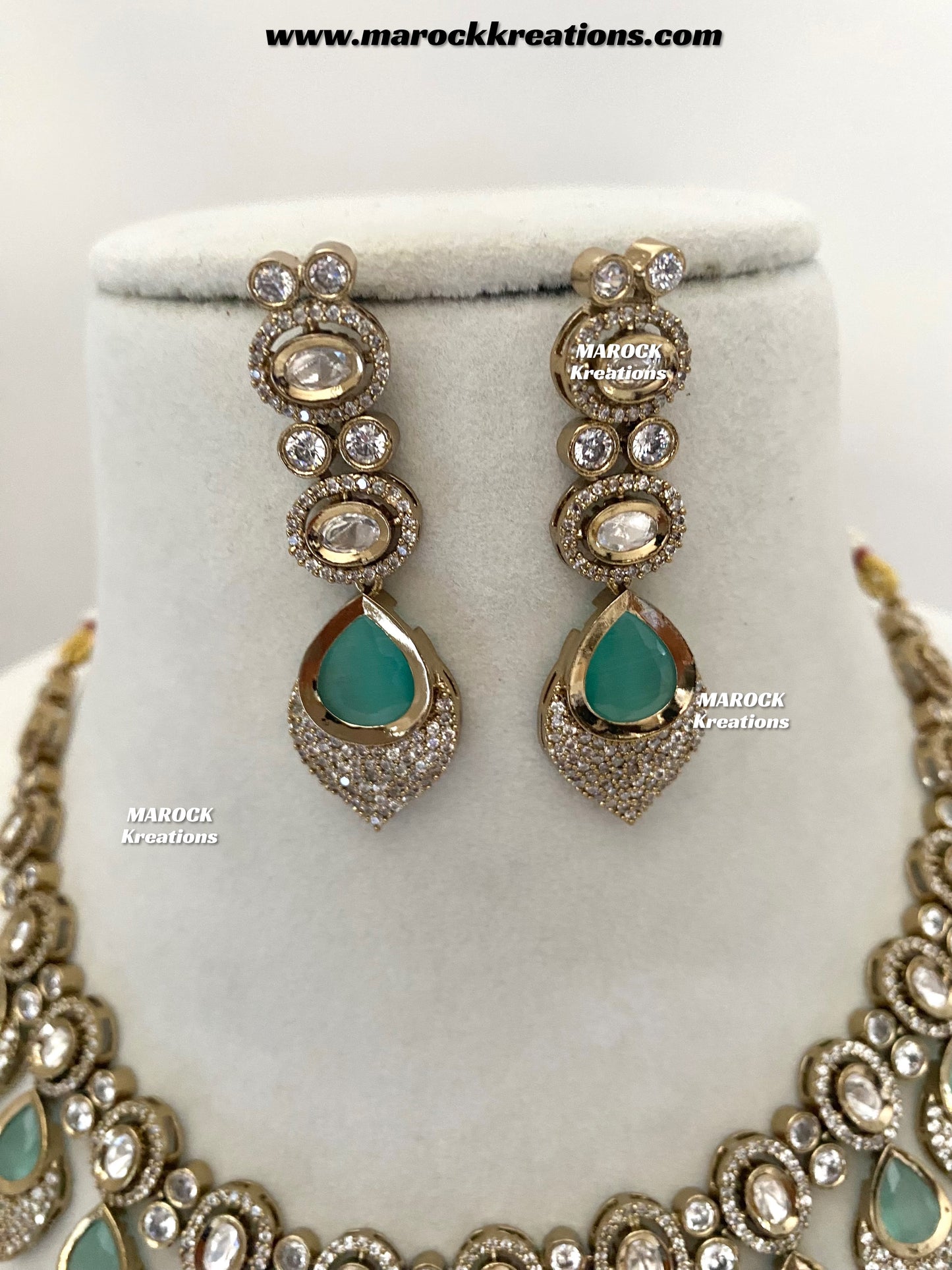 Kimmi Premium Quality Moissanite Kundan and American diamond Necklace set