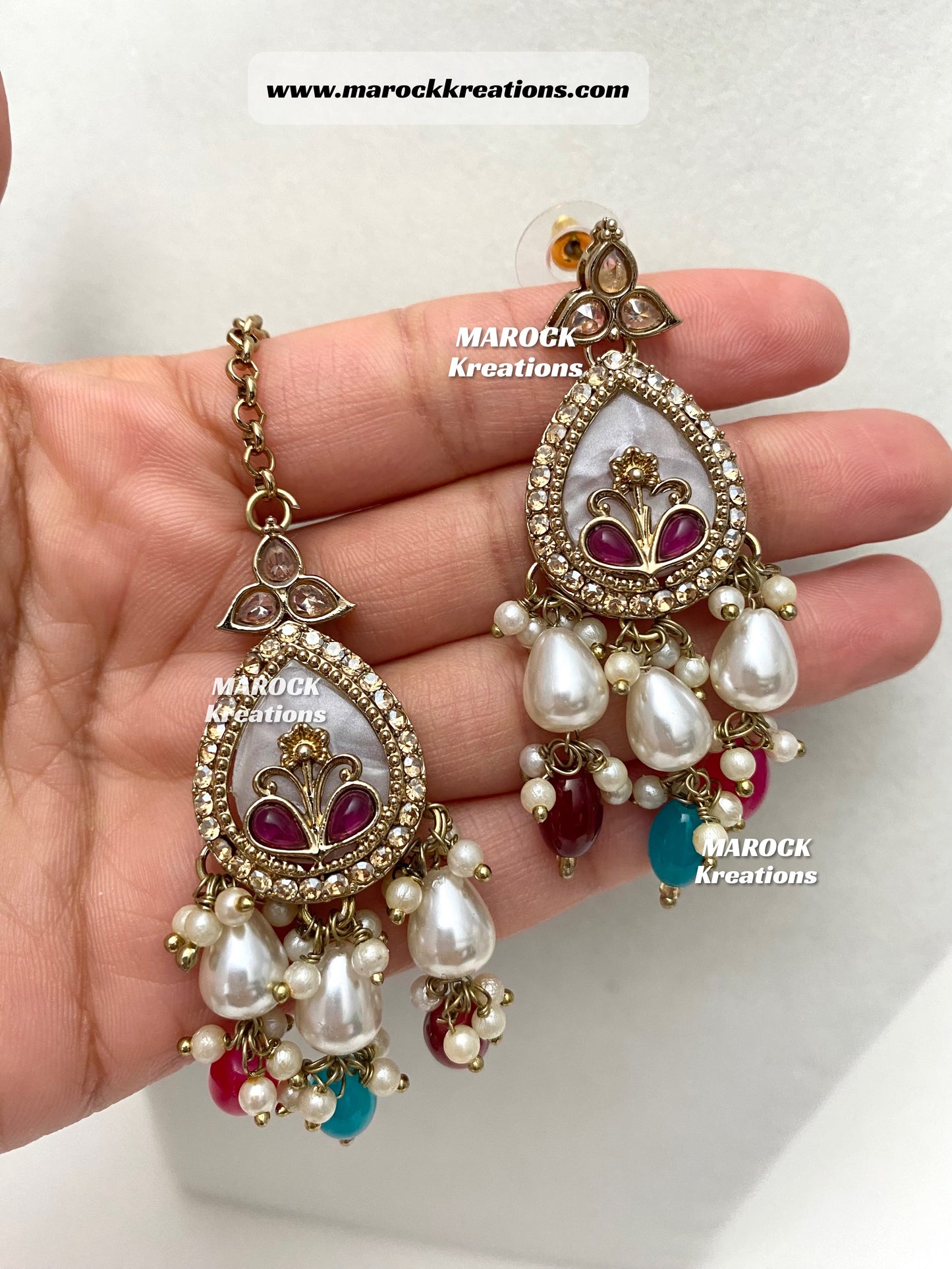 Antique Gold Polki Statement MOP Necklace set