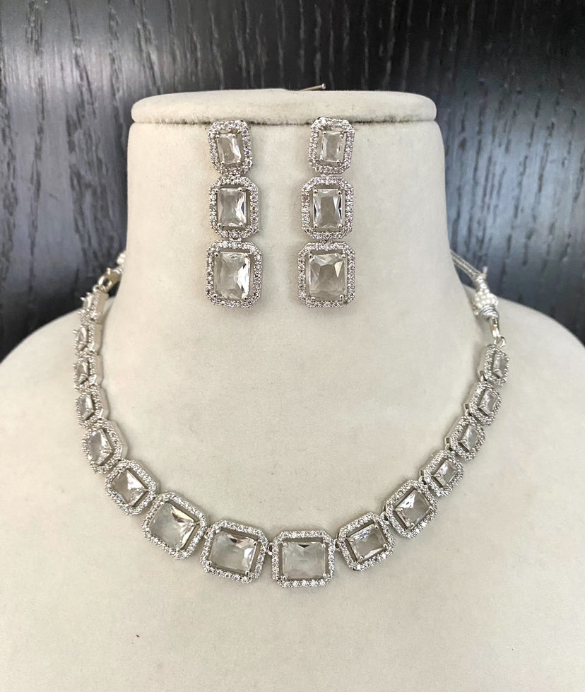 Silver American Diamond Necklace set