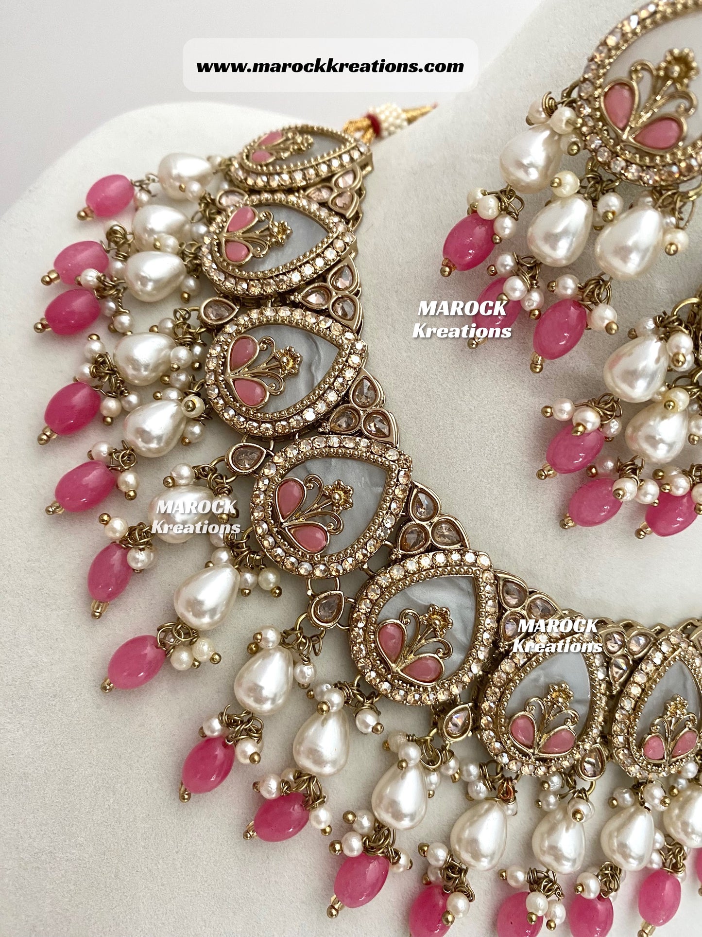 Antique Gold Polki Statement MOP Necklace set