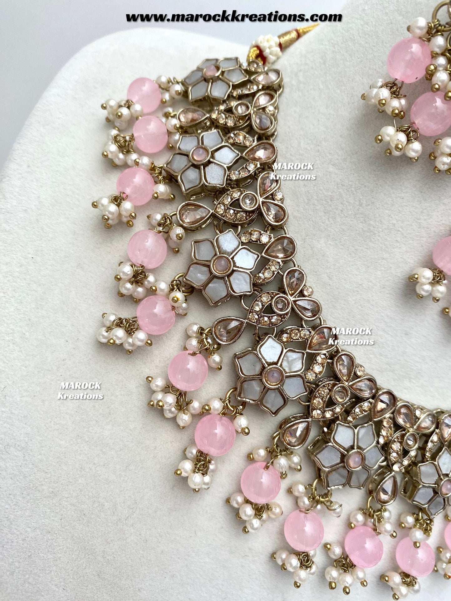 Arpan Antique Gold Polki MOP Statement Necklace set