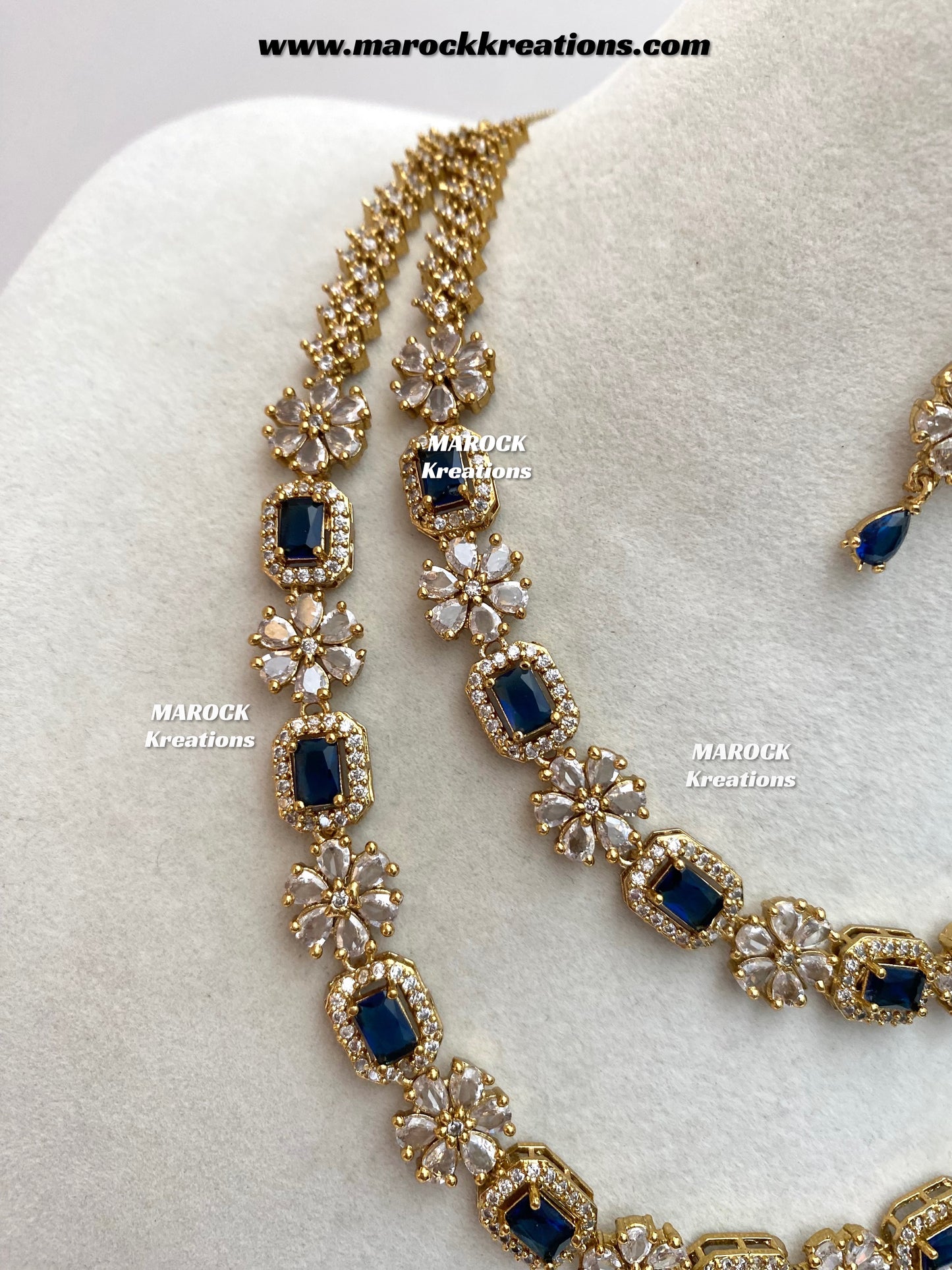 Sineka Antique Gold American Diamond double layer Statement Necklace set