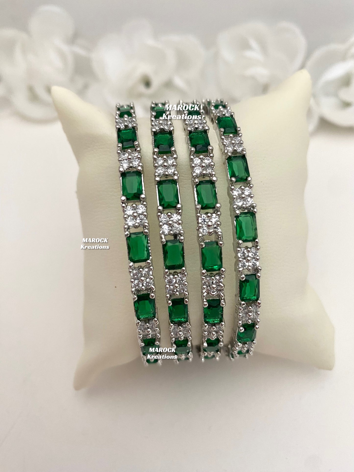 Silver American Diamond Bangles (set of 4)