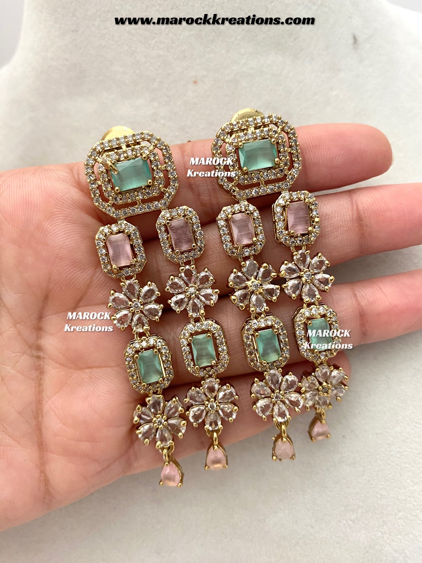 Arvin Antique Gold American Diamond triple layer Statement Necklace set