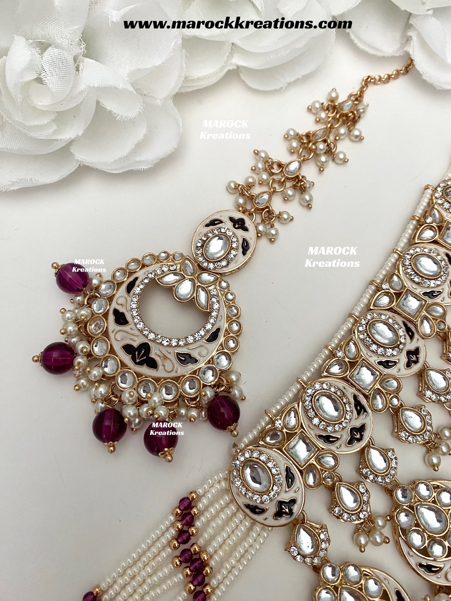 Nirvi Premium Quality Rose Gold Kundan Meenakari Choker/Necklace set