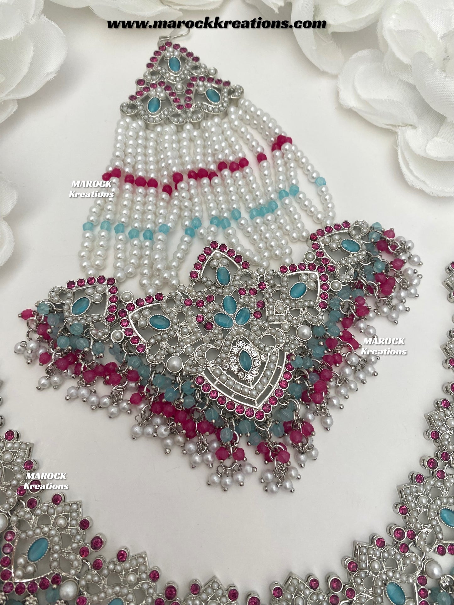 Aisha Silver Pakistani Necklace set with Passa/Jhoomer