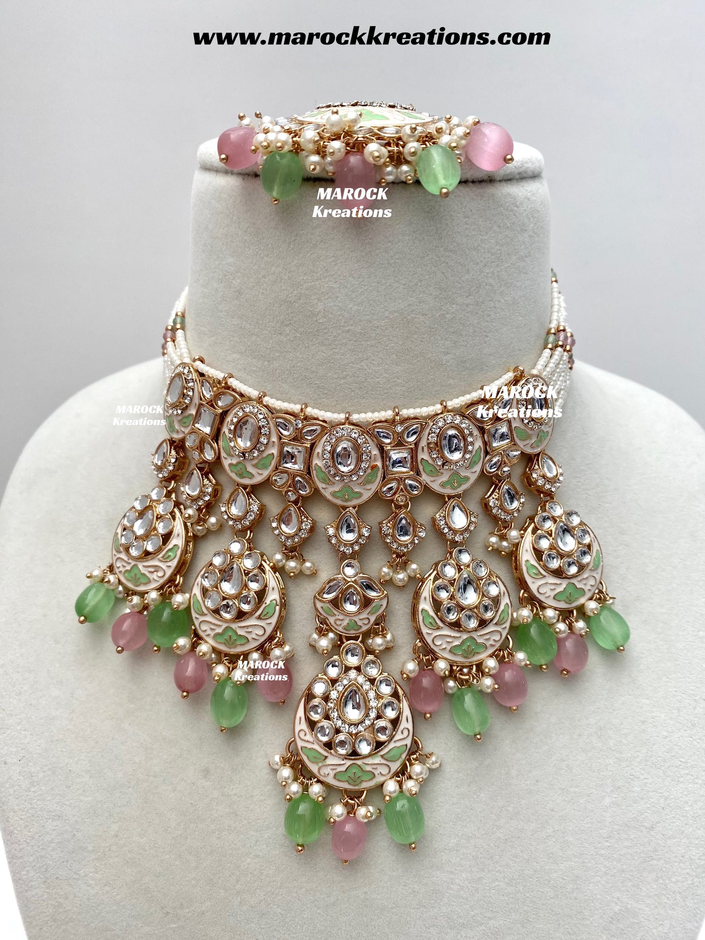 Nirvi Premium Quality Rose Gold Kundan Meenakari Choker/Necklace set