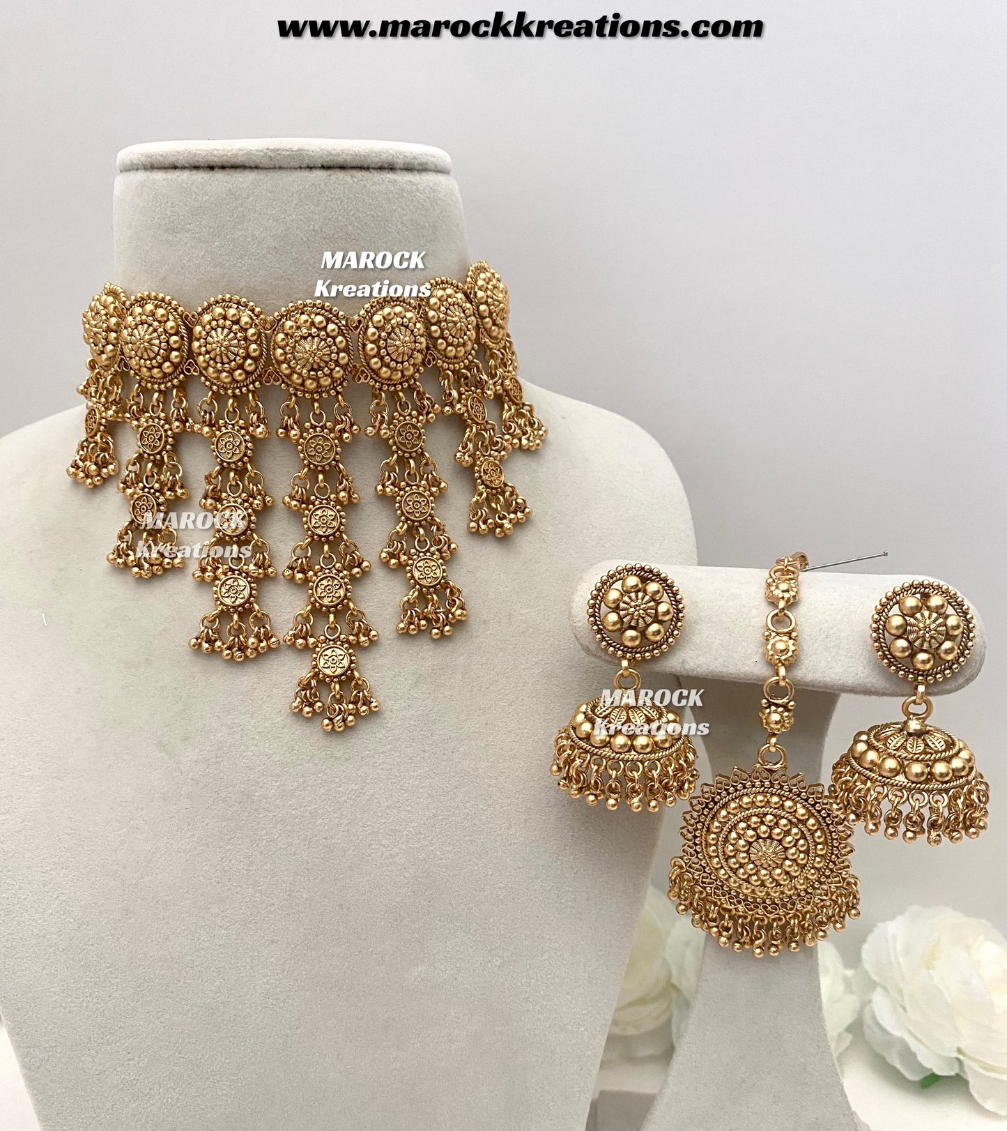 Noreen Premium Quality Gold Plated statement waterfall choker set