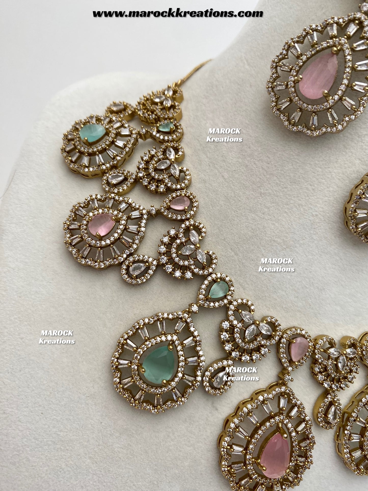 Tareena Antique Gold American Diamond Statement Necklace set