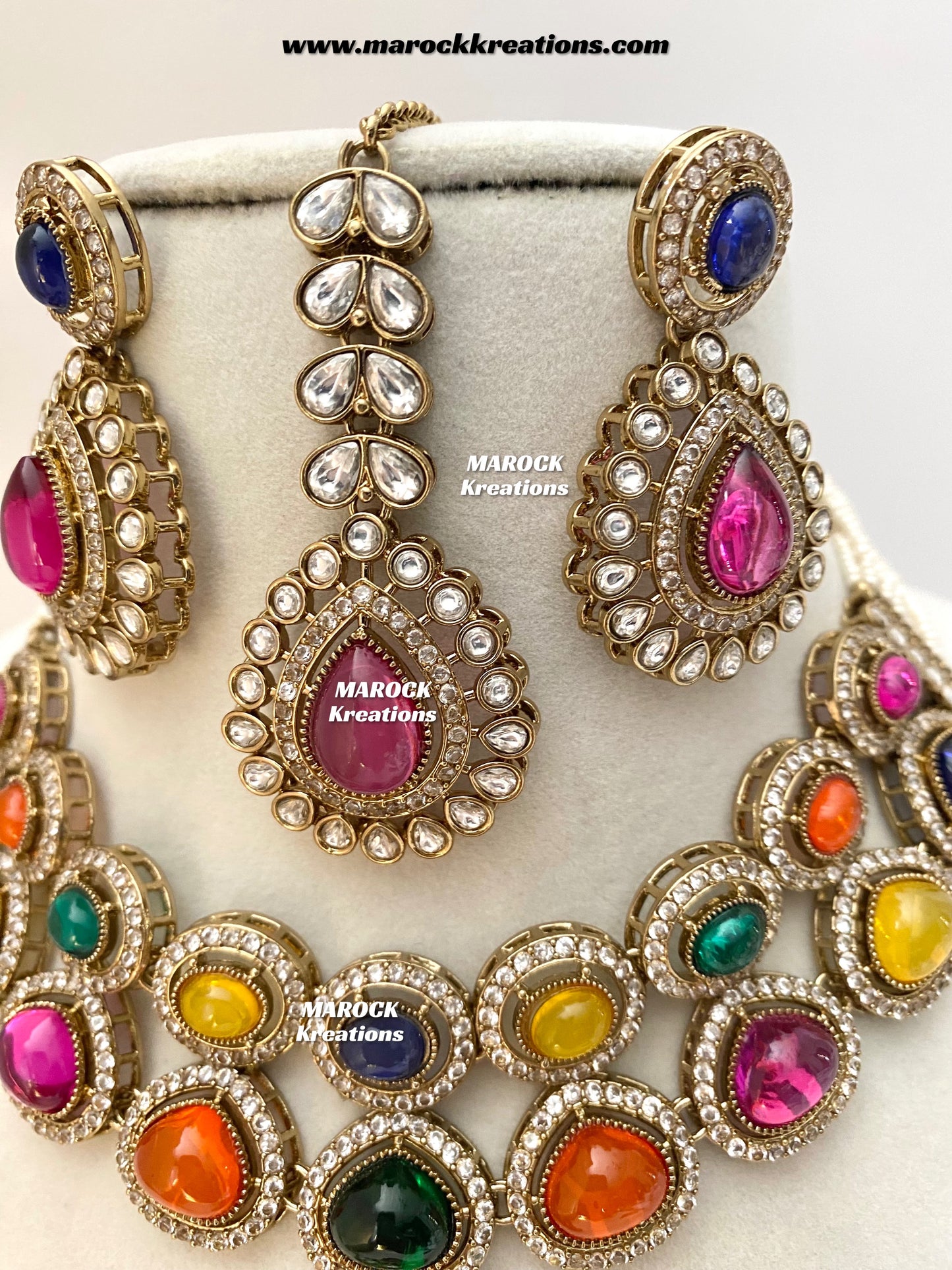 Zafina Premium Quality Moissanite Kundan Statement Choker/Necklace set