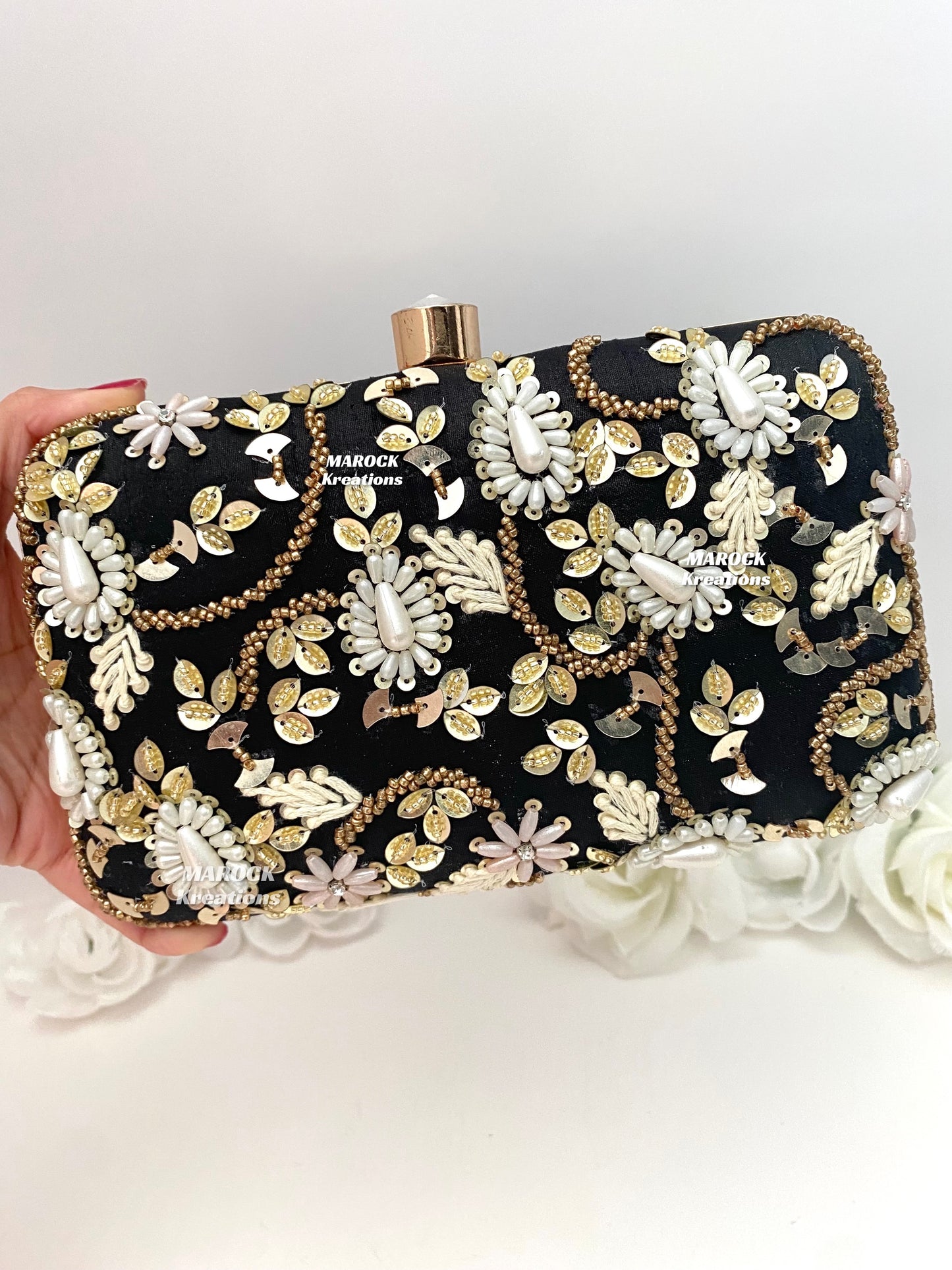 BlackHandcrafted embroidered Clutch/Evening Bag/Purse/clutch comes with a shoulder string