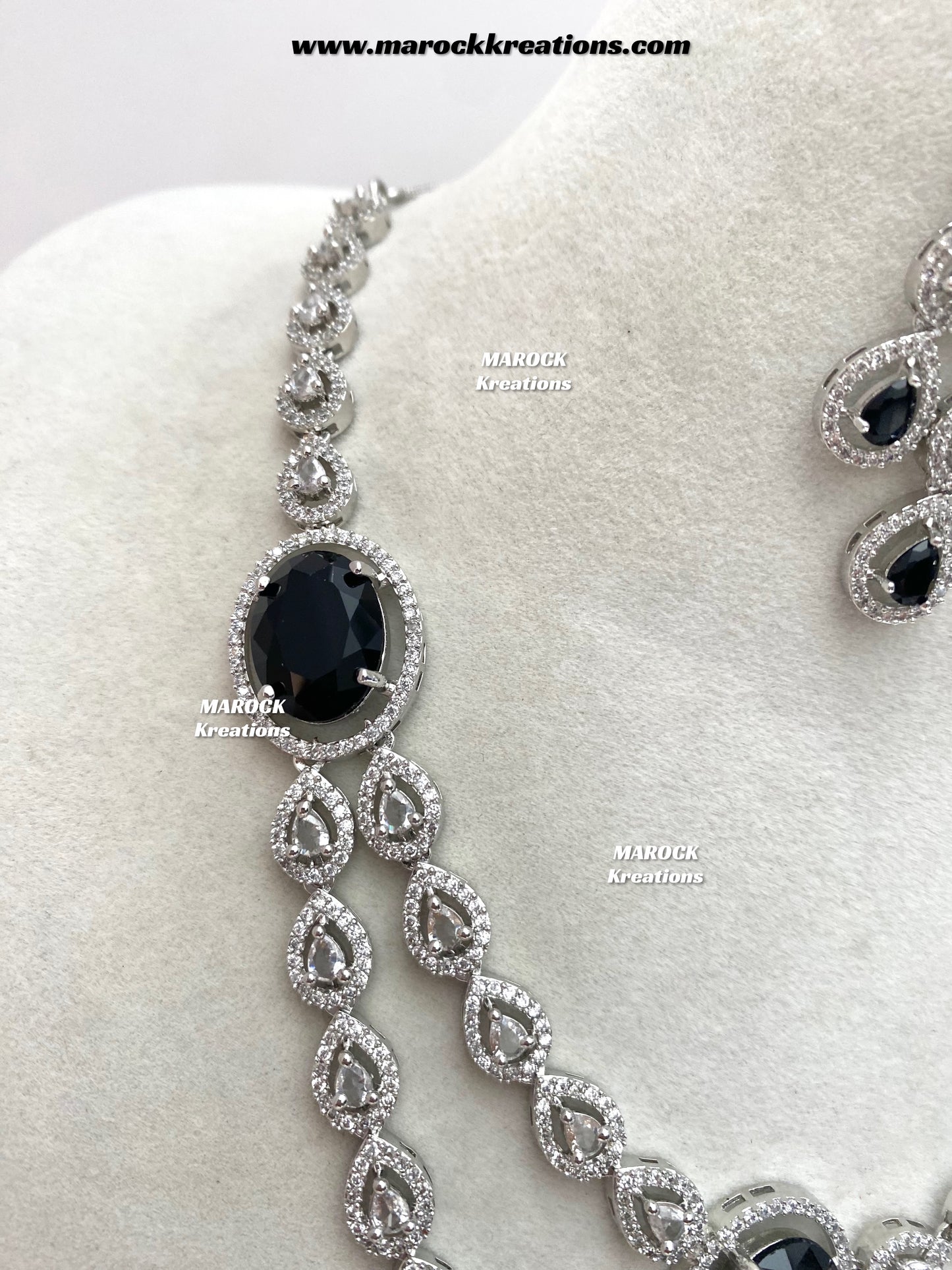 Zehra Silver American Diamond Double layer Necklace set