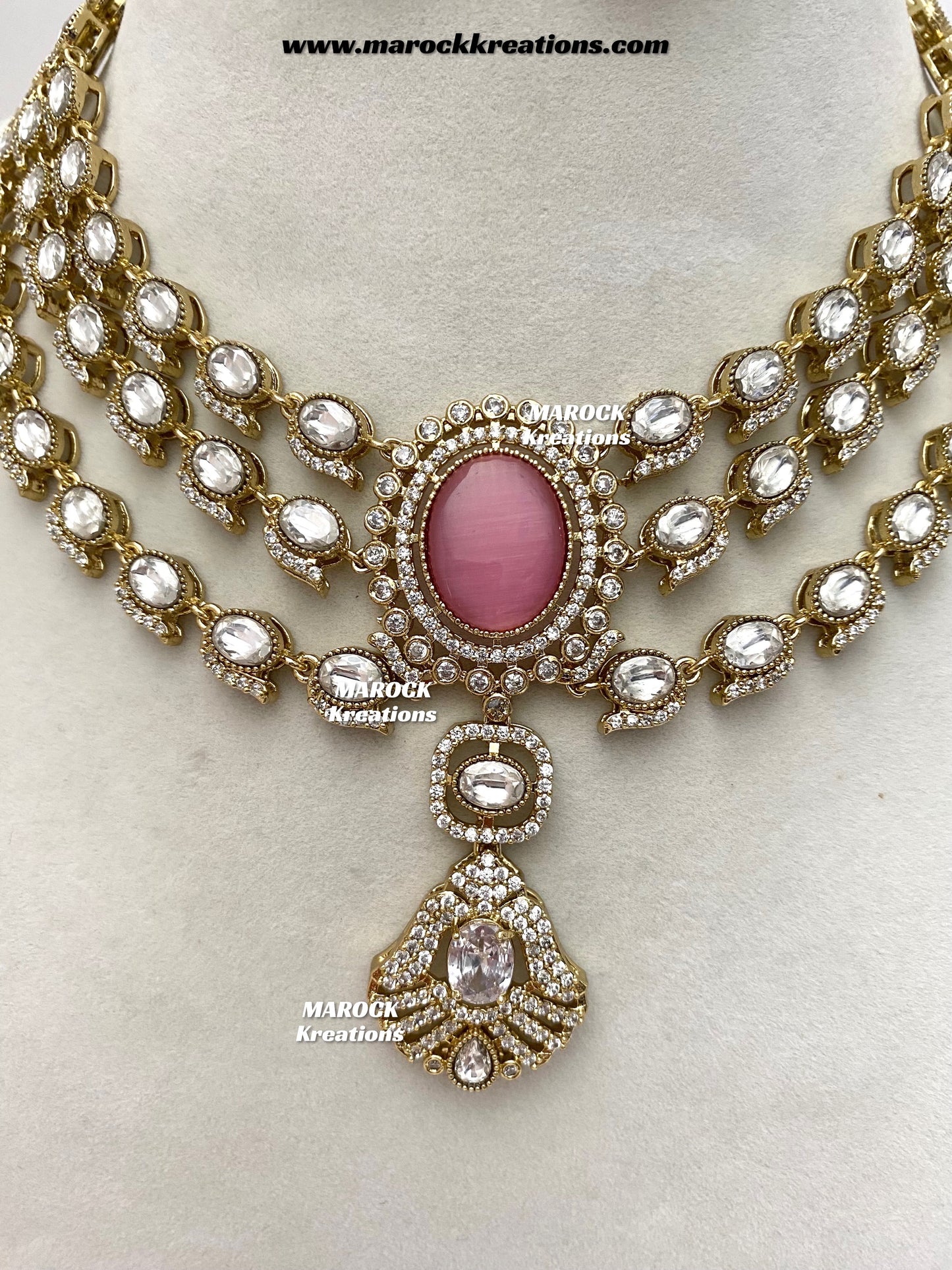Salina Premium Quality Moissanite Kundan triple layer Necklace set