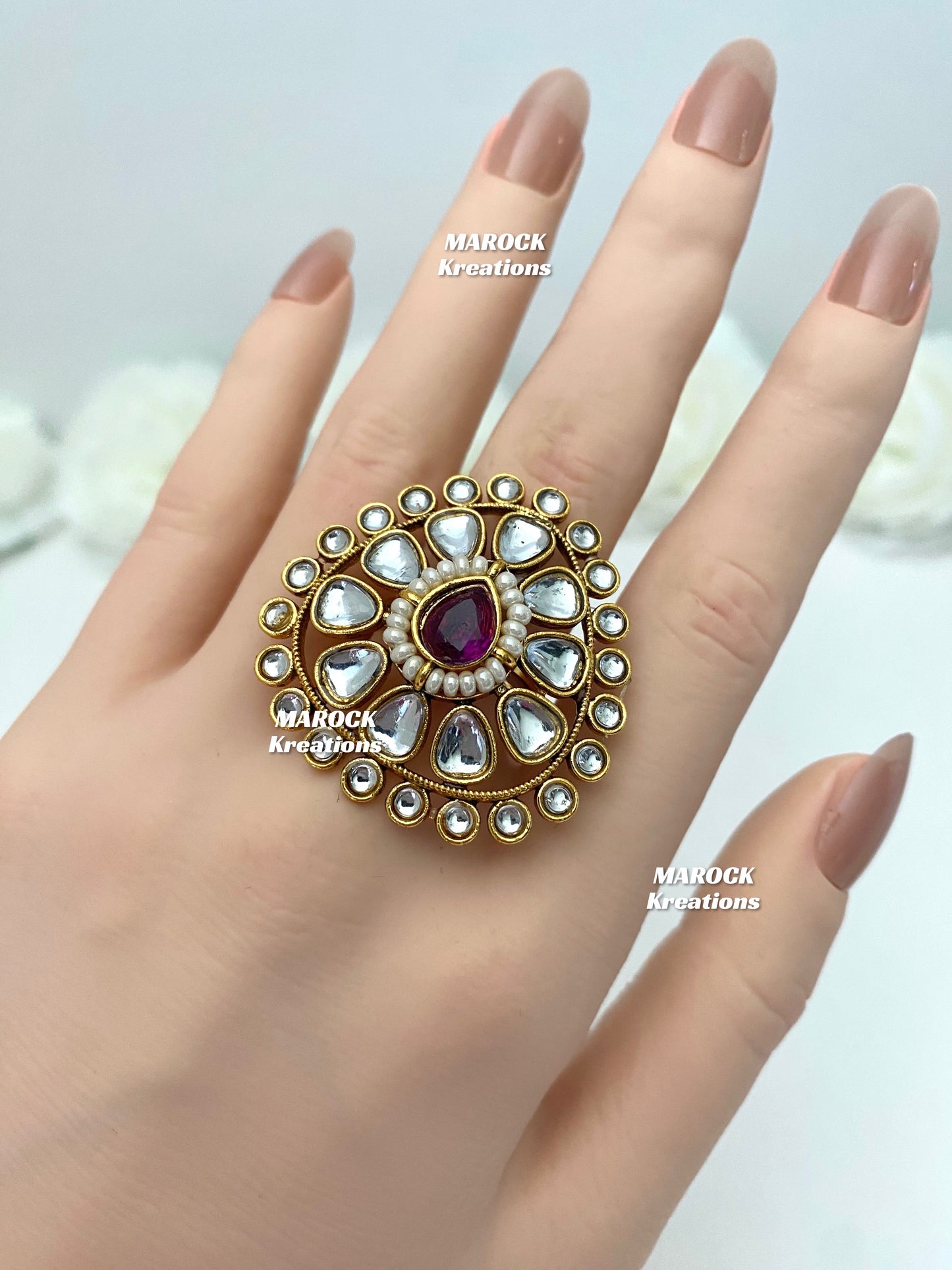 Premium Quality Kundan Statement adjustable Finger Ring