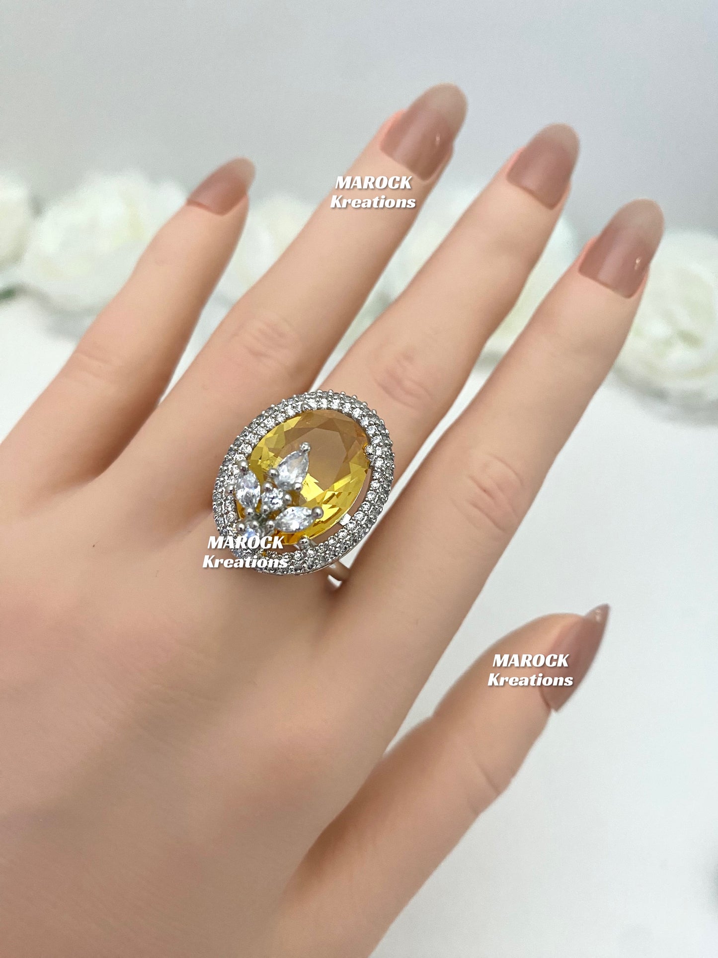 Silver American Diamond adjustable Finger Ring
