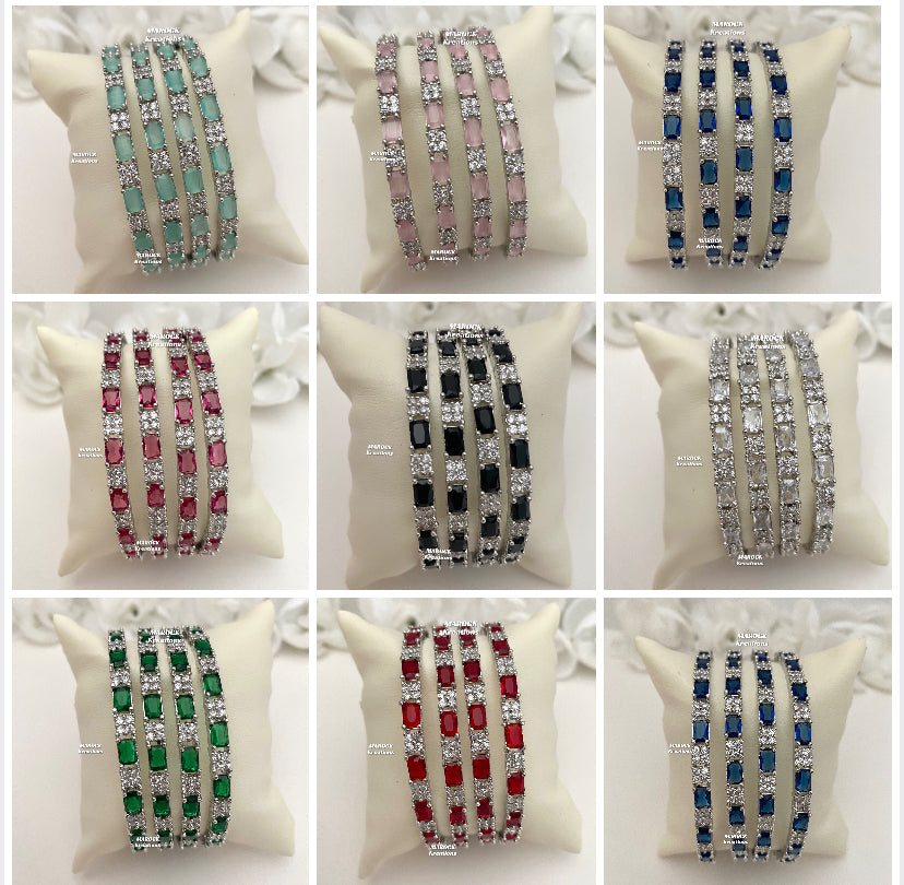 Silver American Diamond Bangles (set of 4)