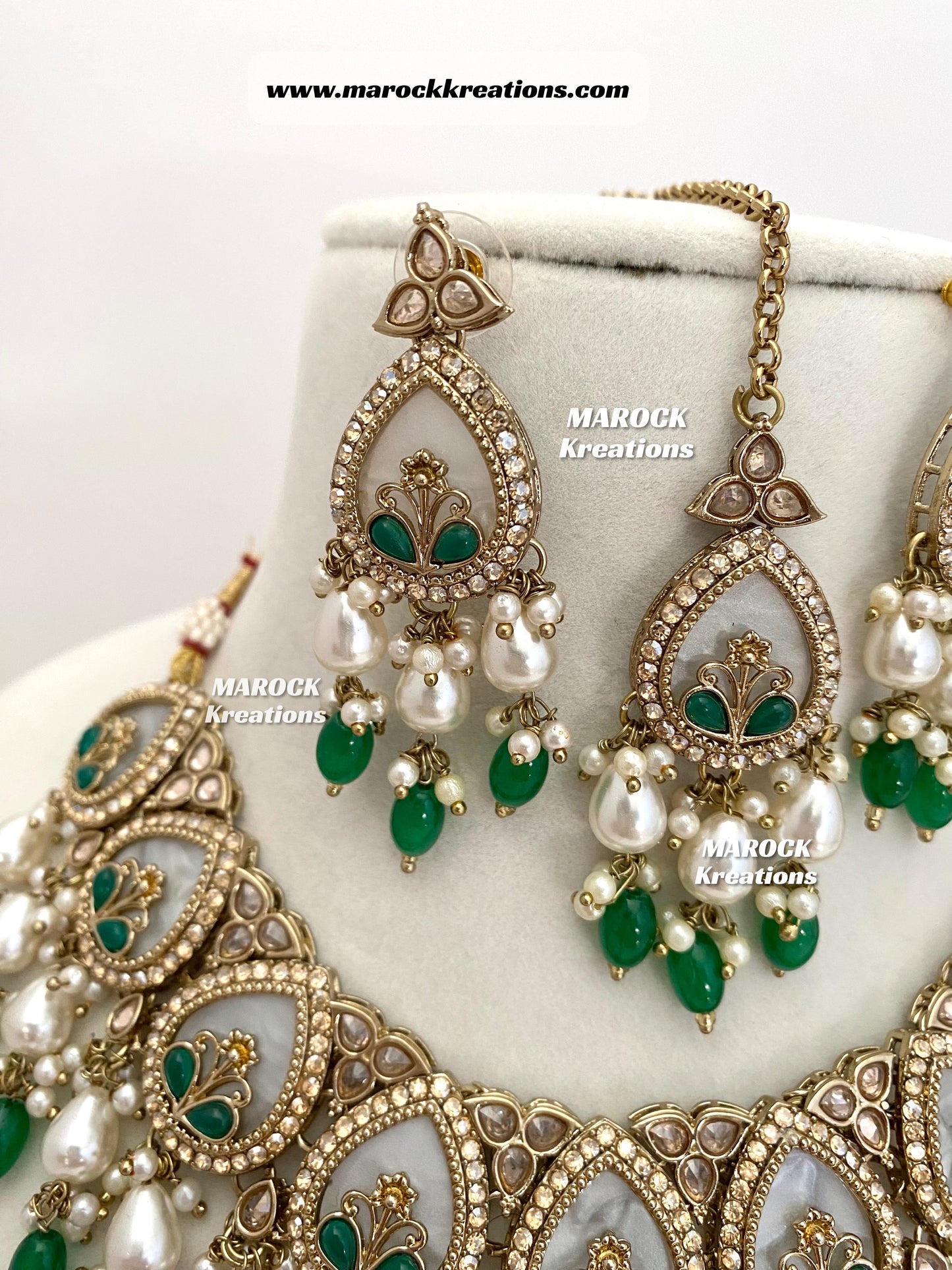 Antique Gold Polki Statement MOP Necklace set
