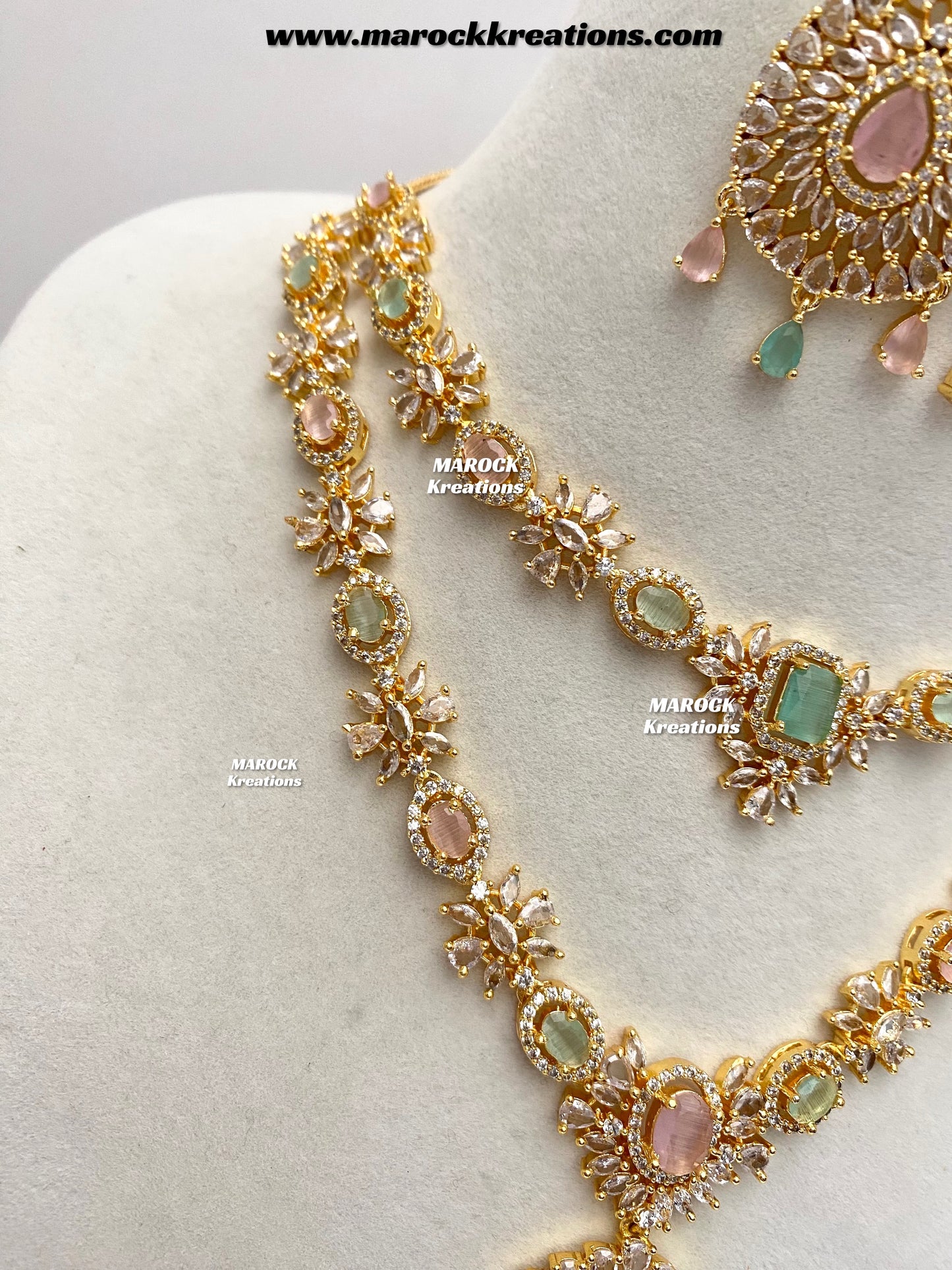 Farhat Golden American Diamond Necklace set