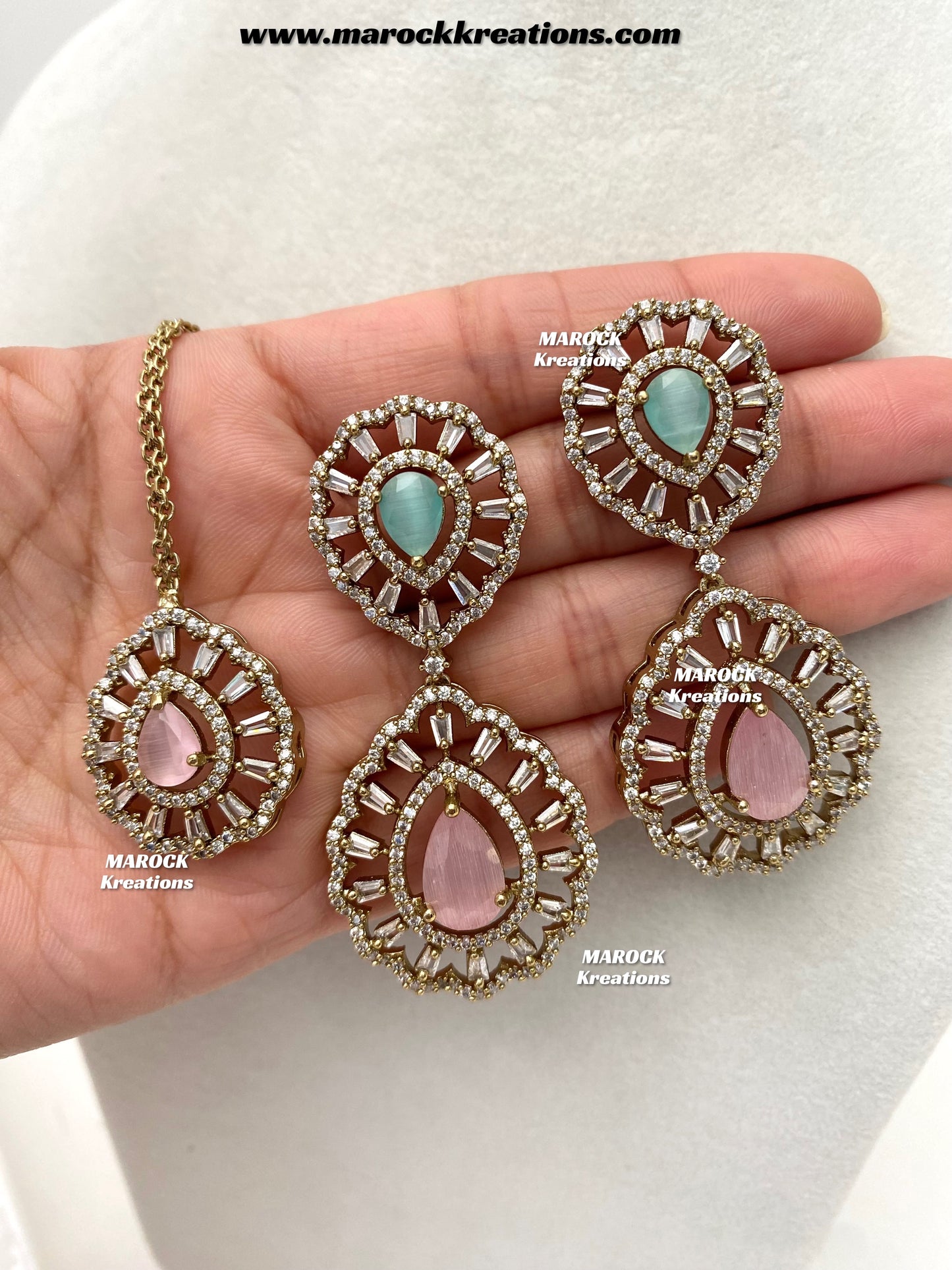 Tareena Antique Gold American Diamond Statement Necklace set