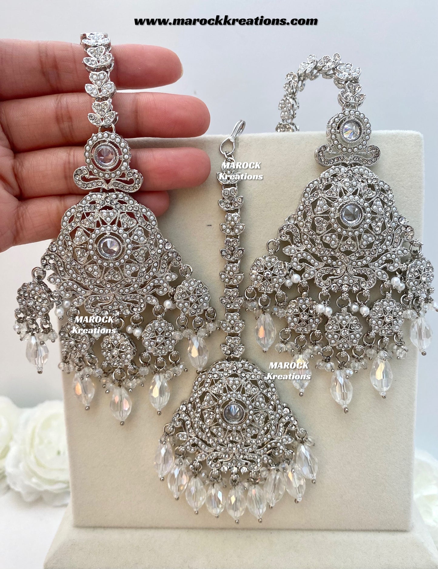 Sumona Polki Earrings (attached saharey) and tikka set