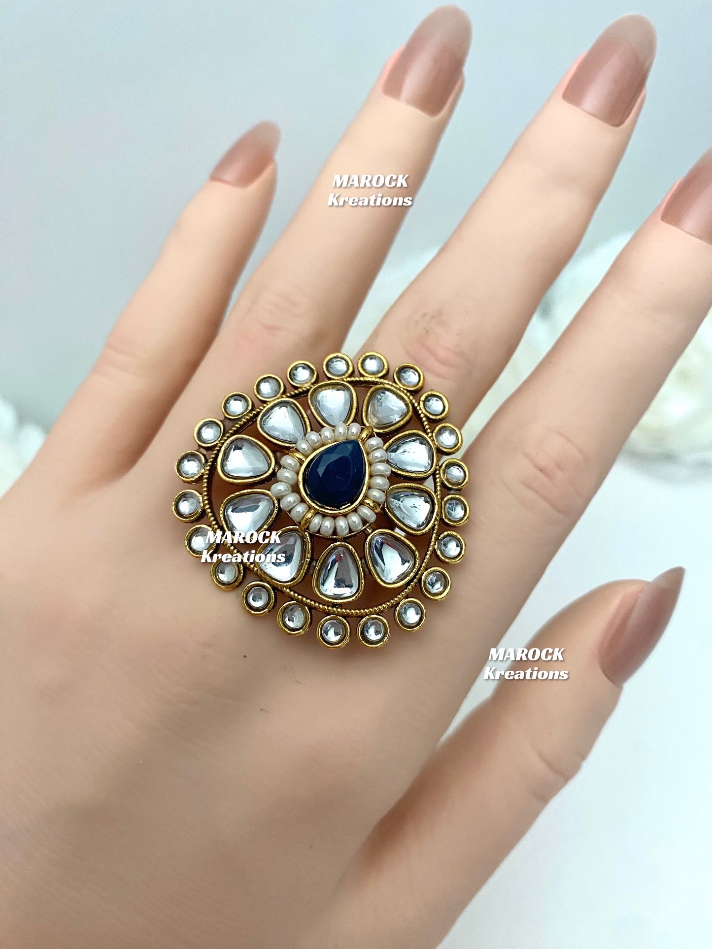 Premium Quality Kundan Statement adjustable Finger Ring