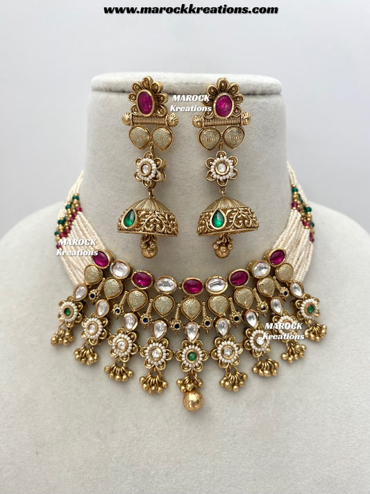Trina Premium Quality exclusive Gold Plated Meenakari Rajwadi choker set