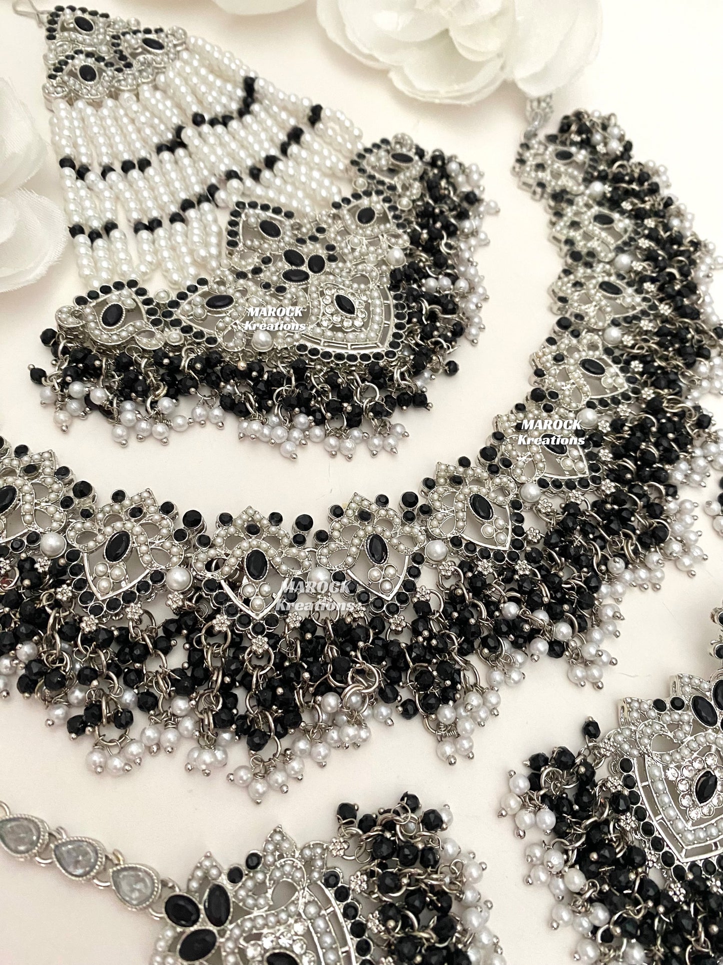 Aisha Silver Pakistani Necklace set with Passa/Jhoomer