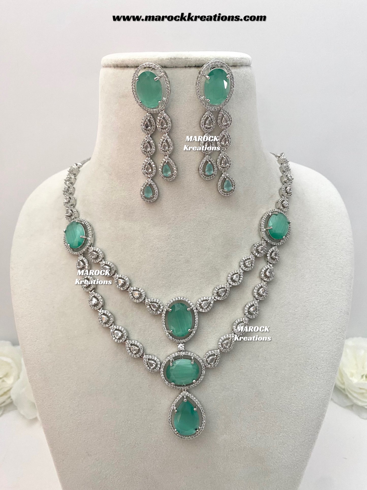 Zehra Silver American Diamond Double layer Necklace set