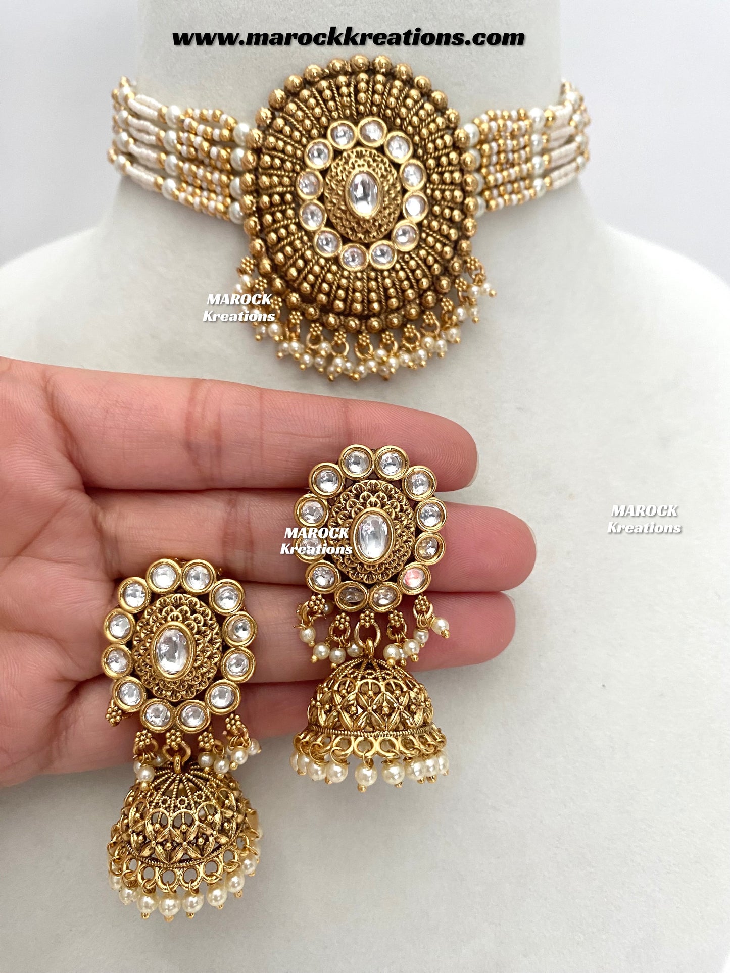 Kaysha Premium Quality Gold plated tyani inspired uncut kundan choker set
