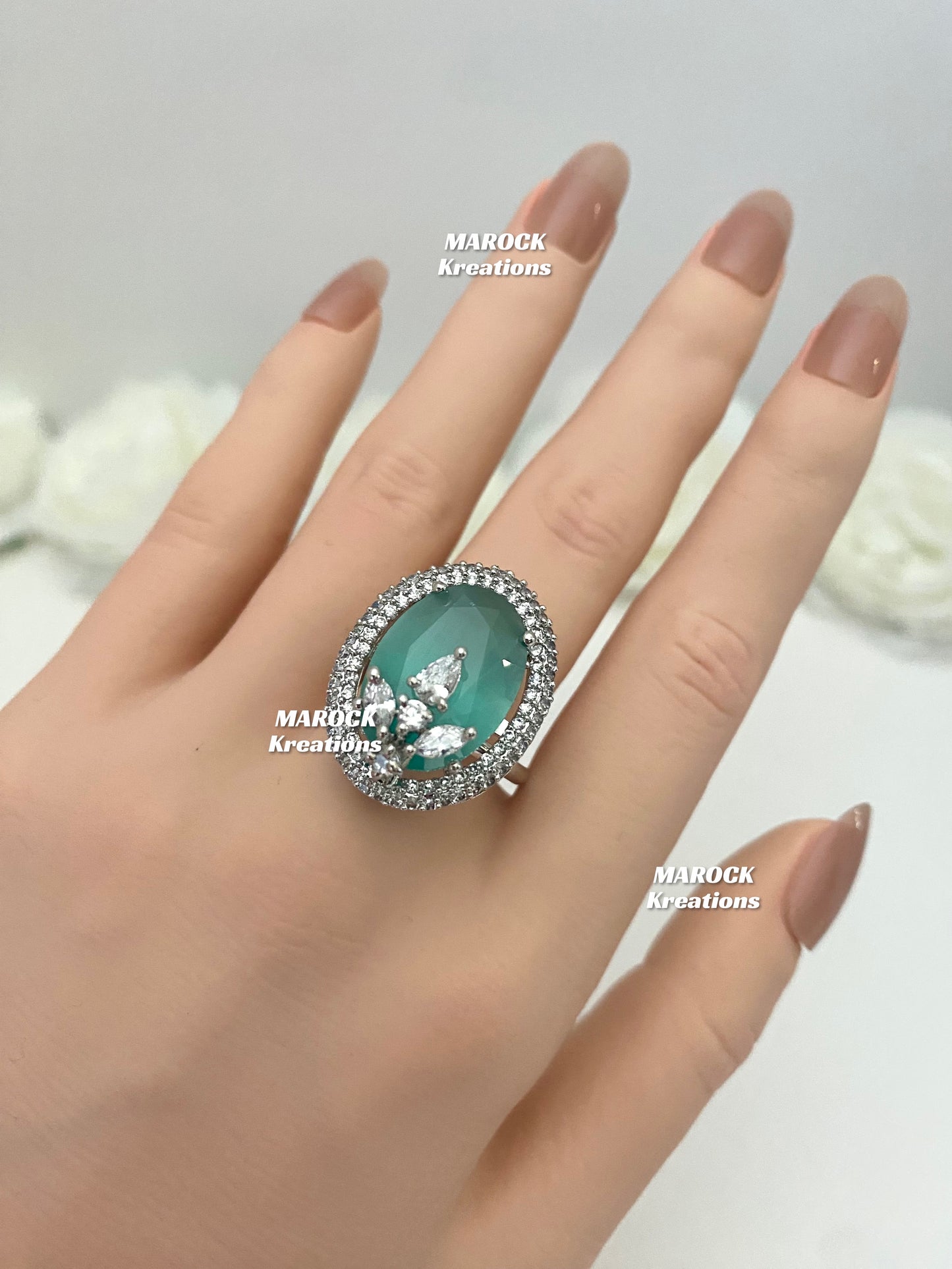 Silver American Diamond adjustable Finger Ring