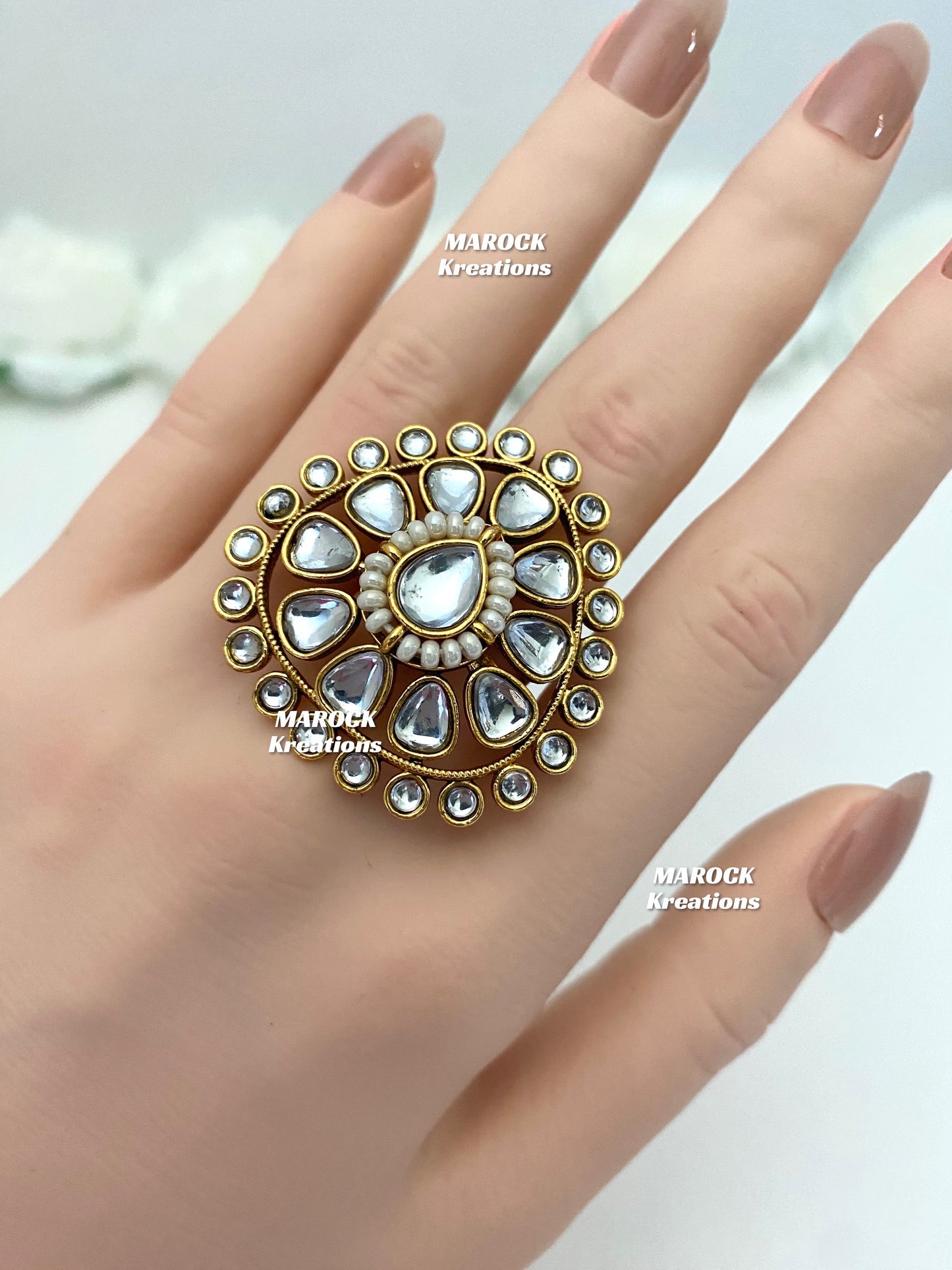 Premium Quality Kundan Statement adjustable Finger Ring