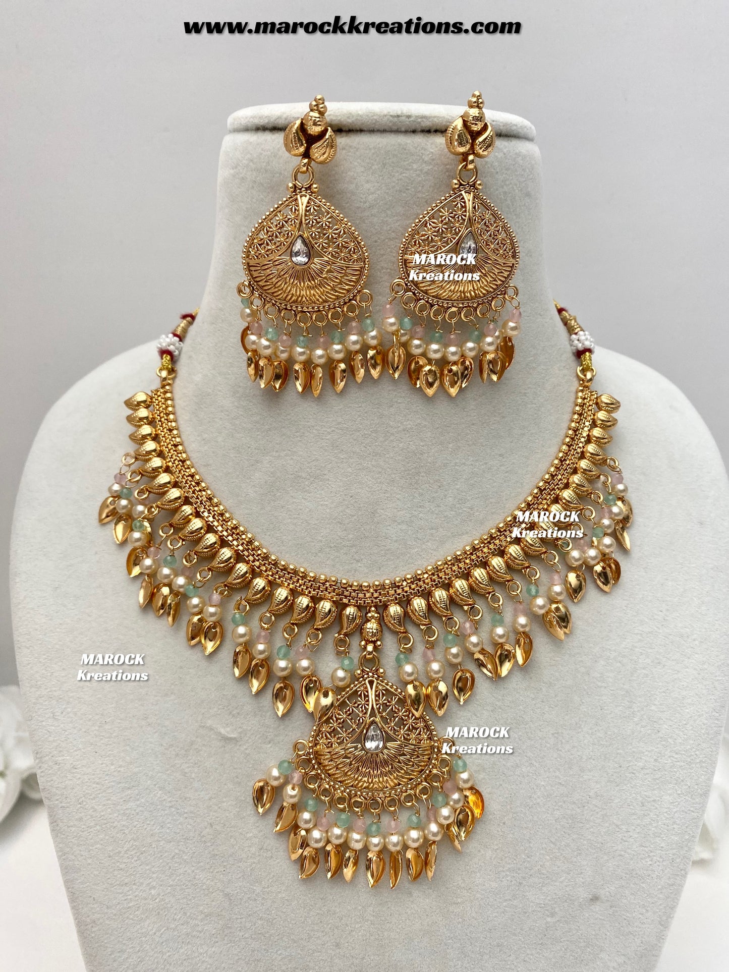 Feraz Premium Quality Gold Plated peepal patti necklace set