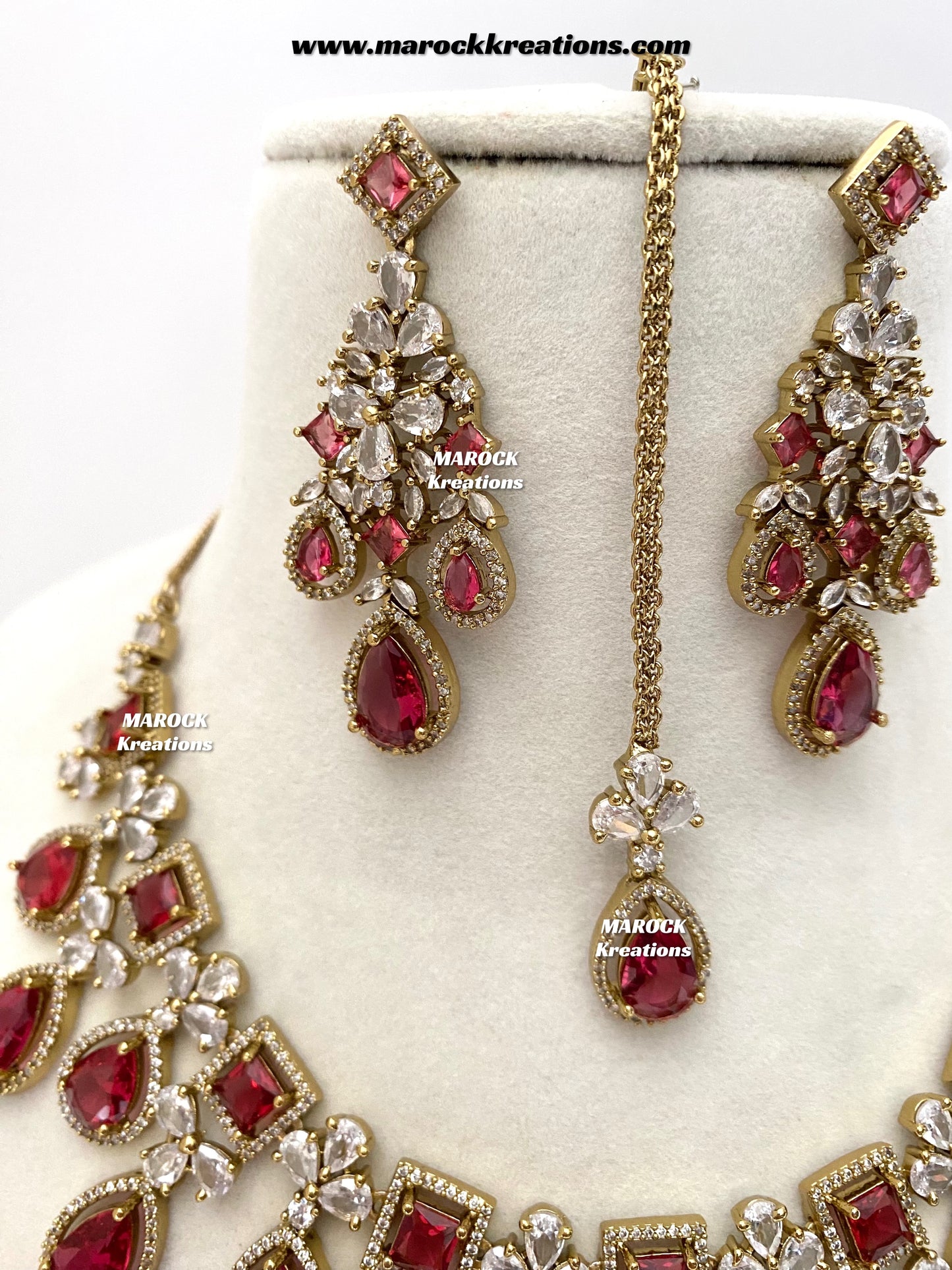 Erona Antique Gold American Diamond Statement Necklace set