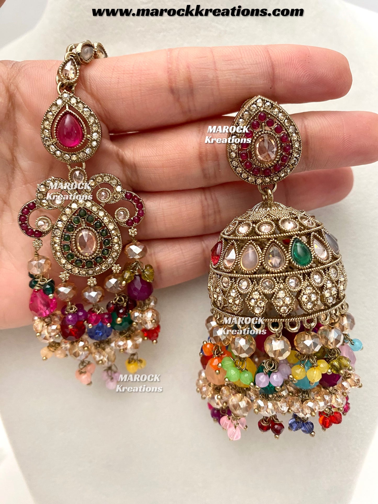 Nazmun Antique Gold Pakistani Polki choker/necklace set with Passa