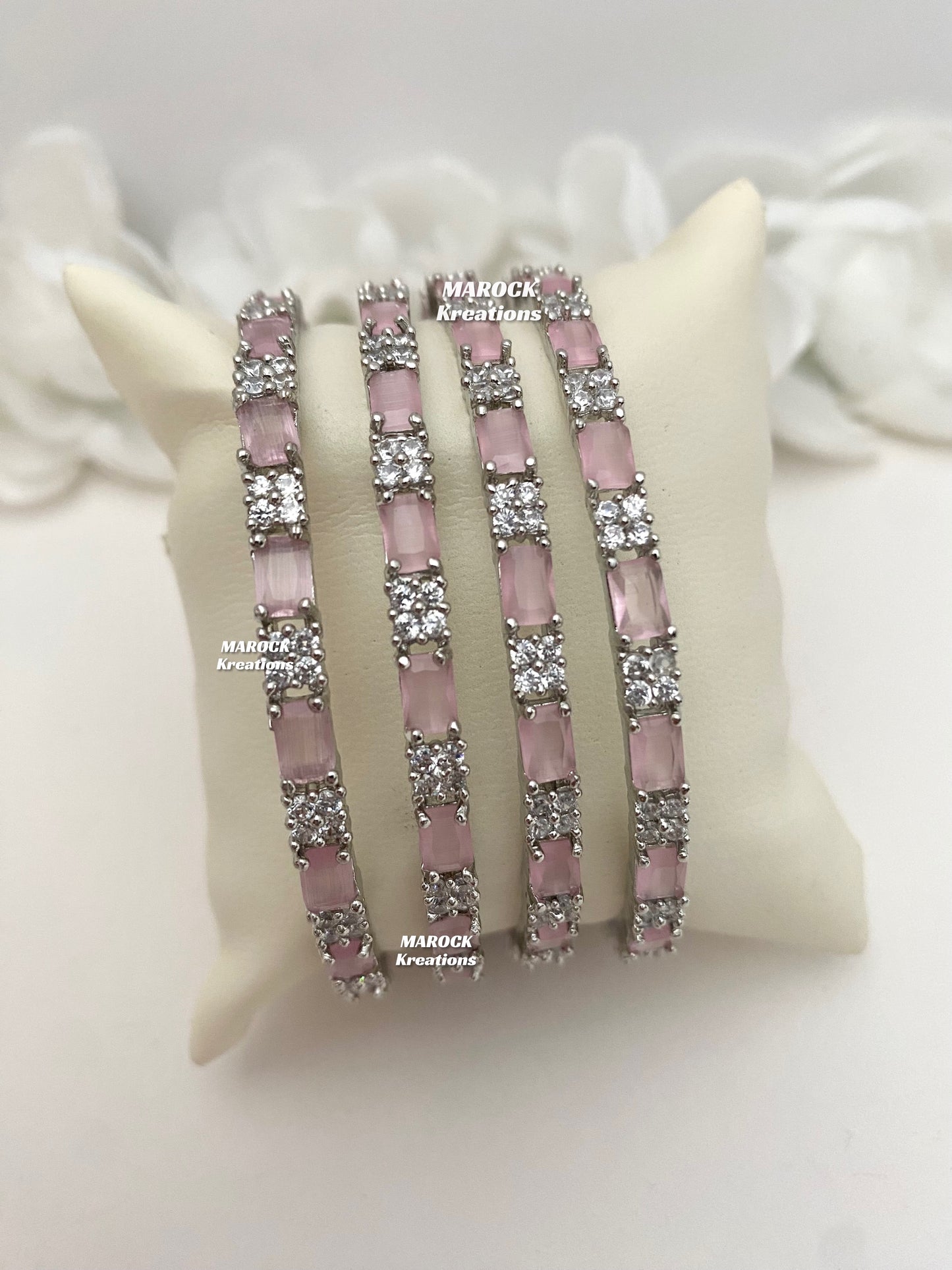 Silver American Diamond Bangles (set of 4)