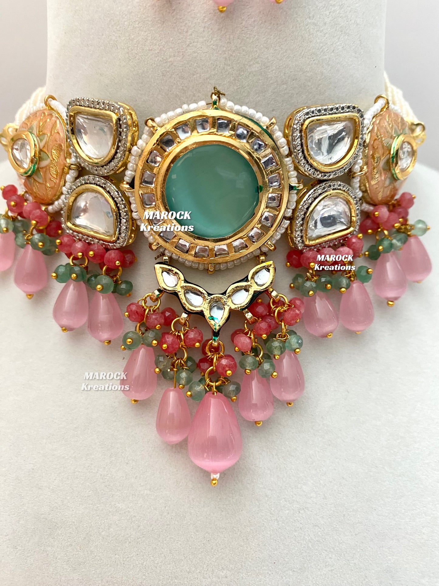 Nia Premium Quality uncut Kundan Meenakari Statement Choker set