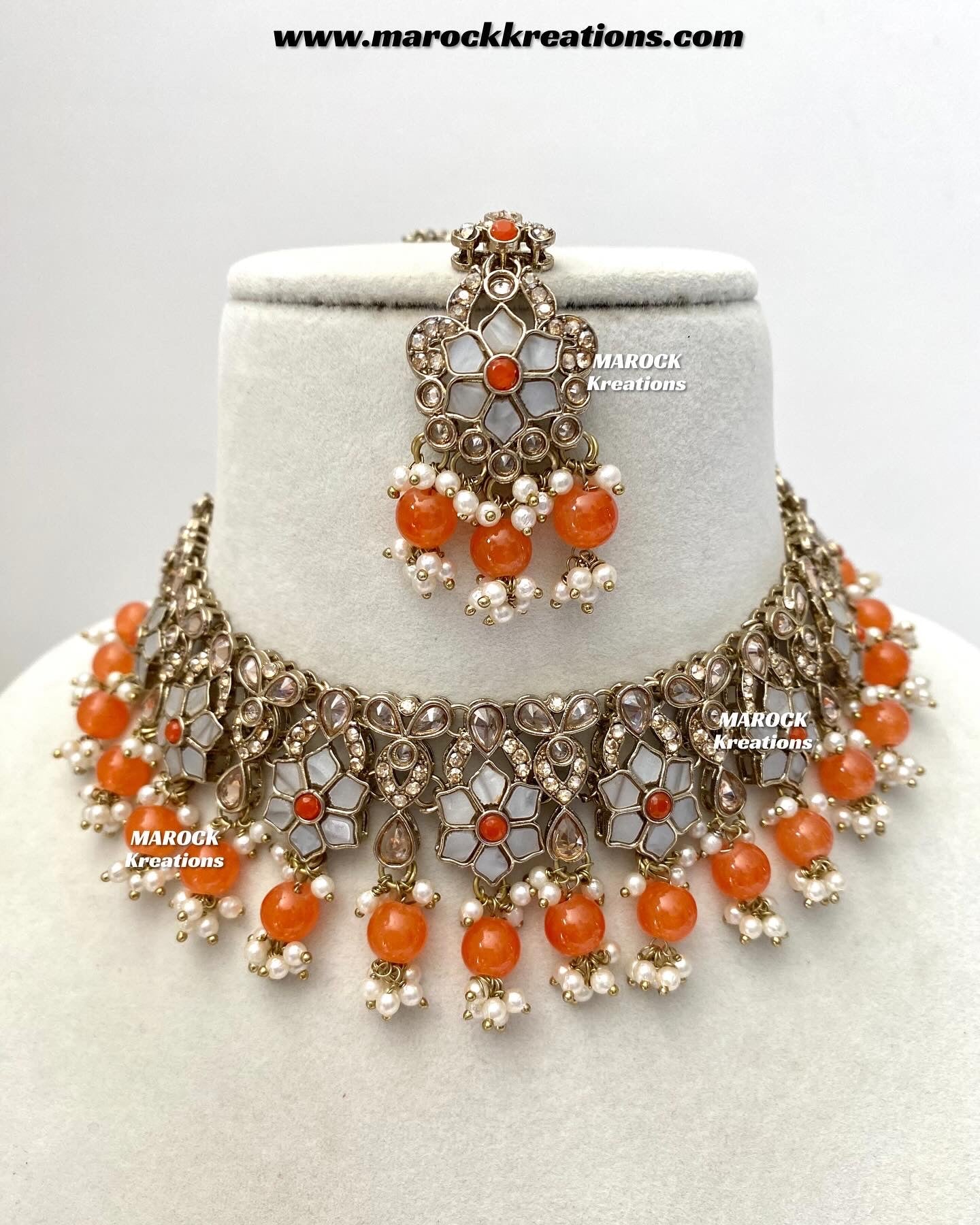 Arpan Antique Gold Polki MOP Statement Necklace set