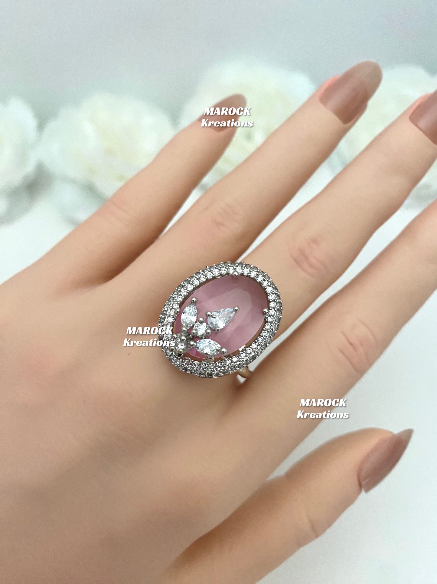 Silver American Diamond adjustable Finger Ring