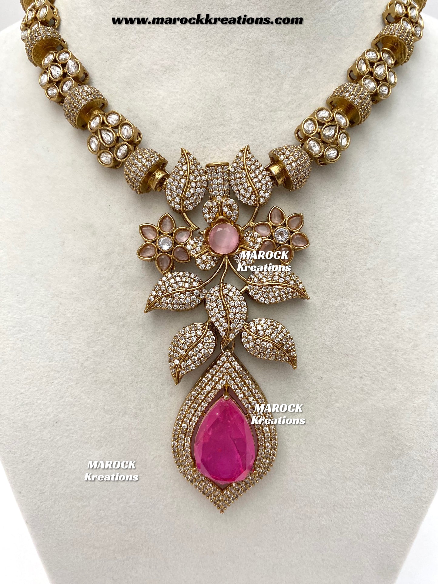 Milly Premium Quality Moissanite Kundan and American diamond Statement necklace set