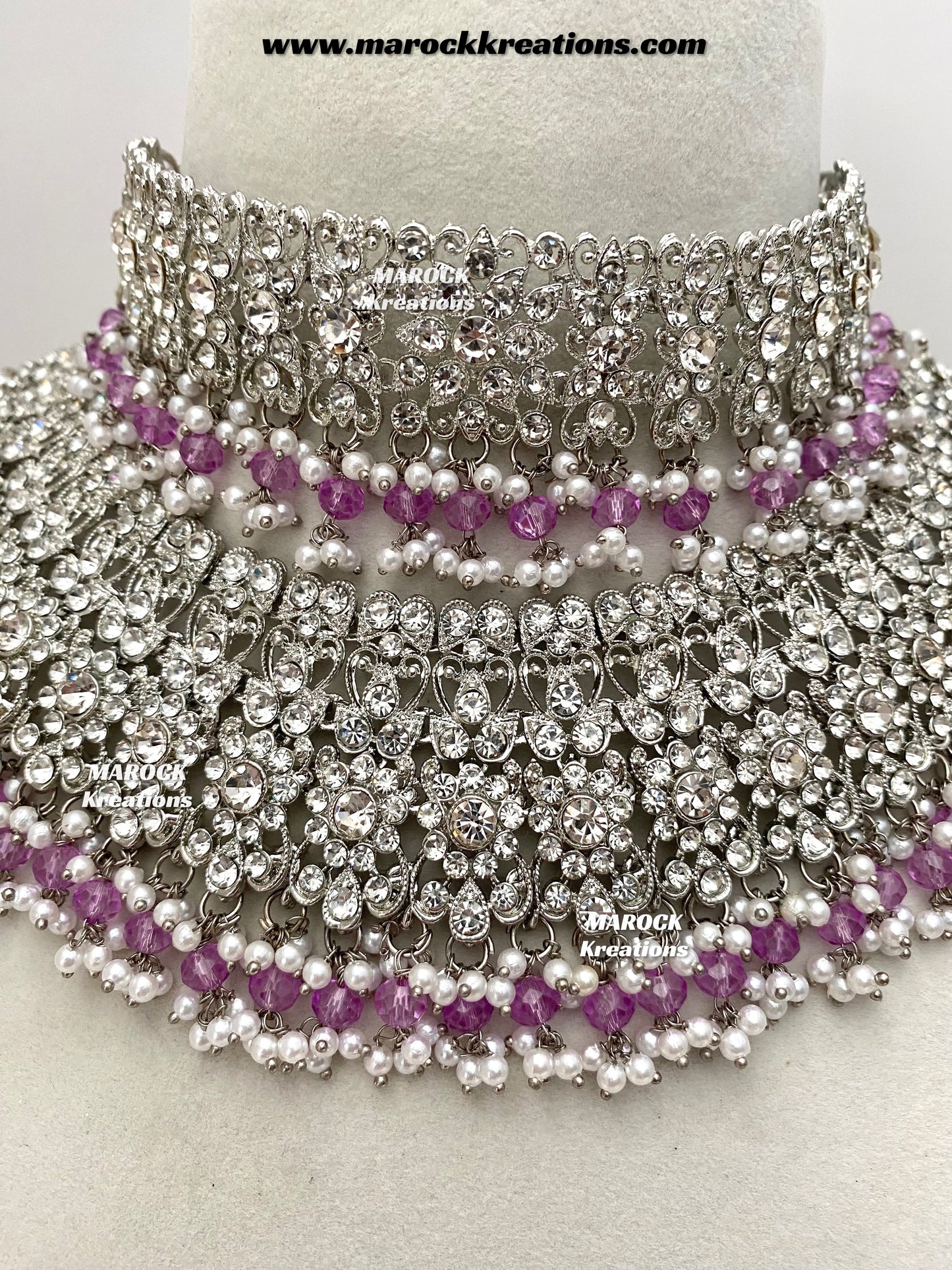 Sarwat Premium Quality Pakistani Silver Lavender Bridal set/bridal jewelry