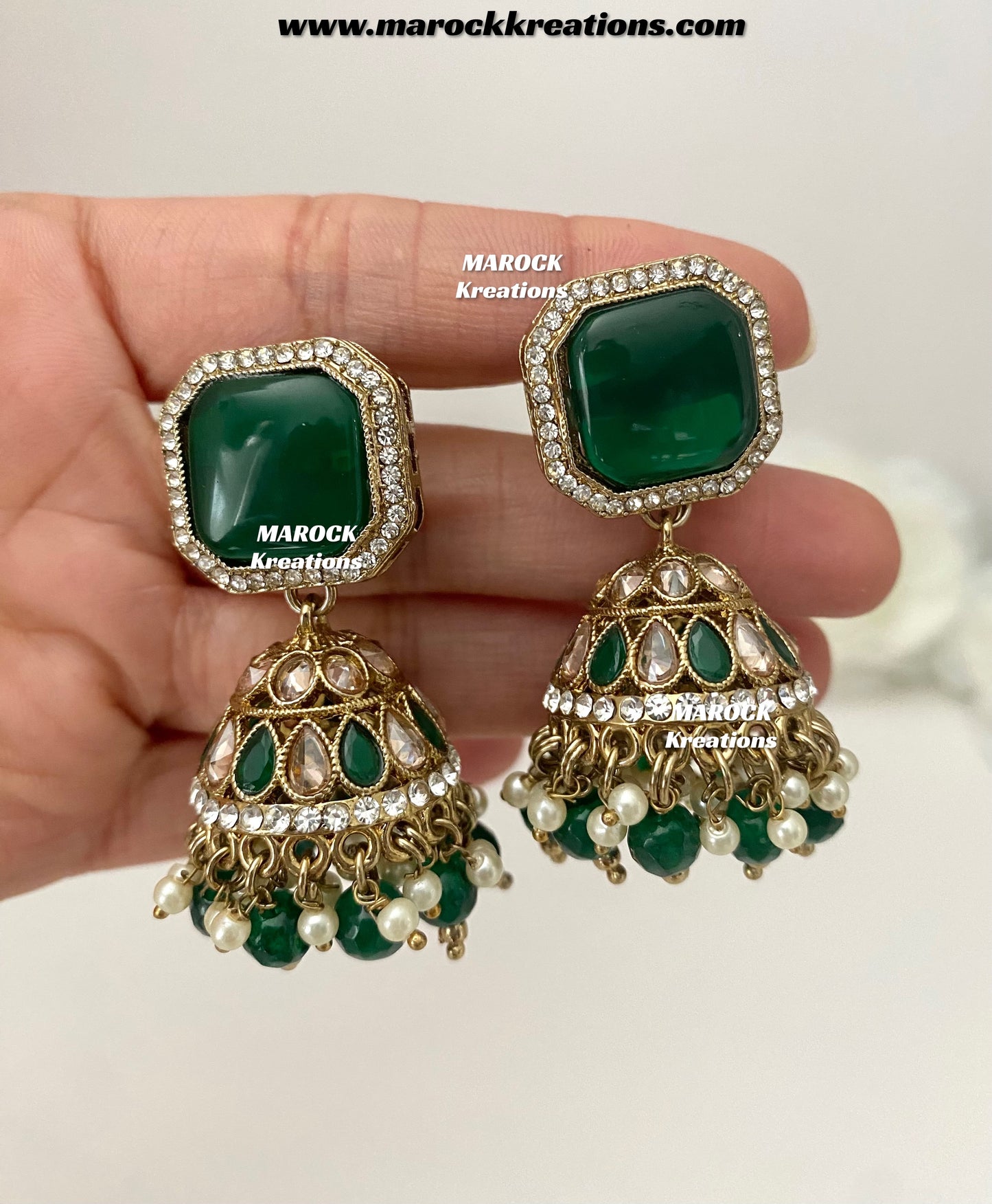 Premium Quality Antique Gold Polki and Monalisa stone Jhumki Earrings
