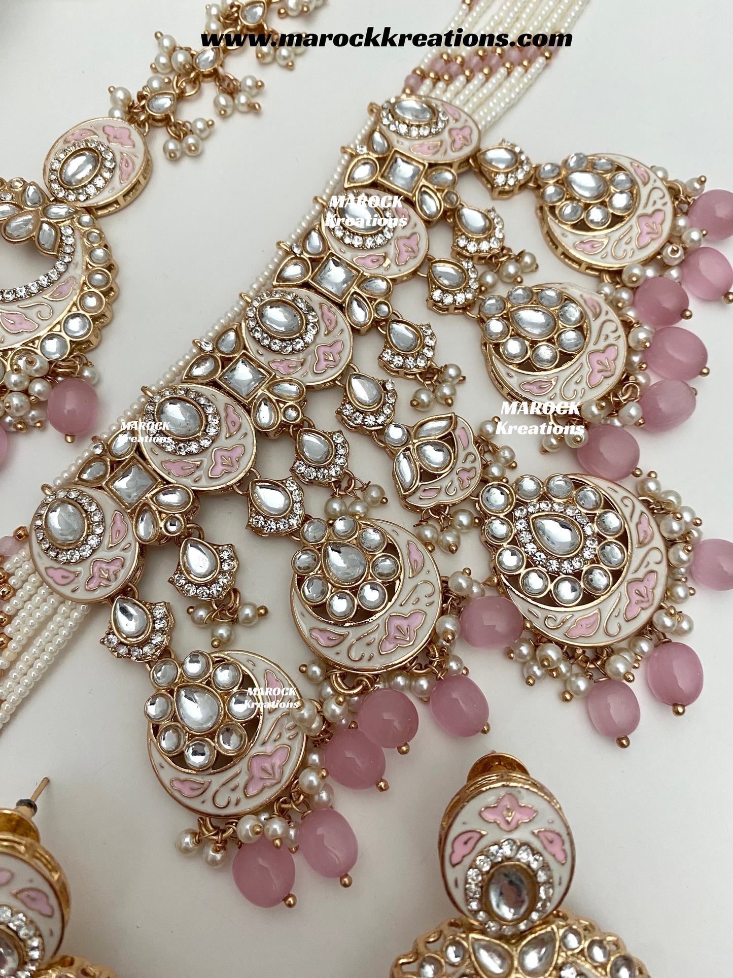 Nirvi Premium Quality Rose Gold Kundan Meenakari Choker/Necklace set