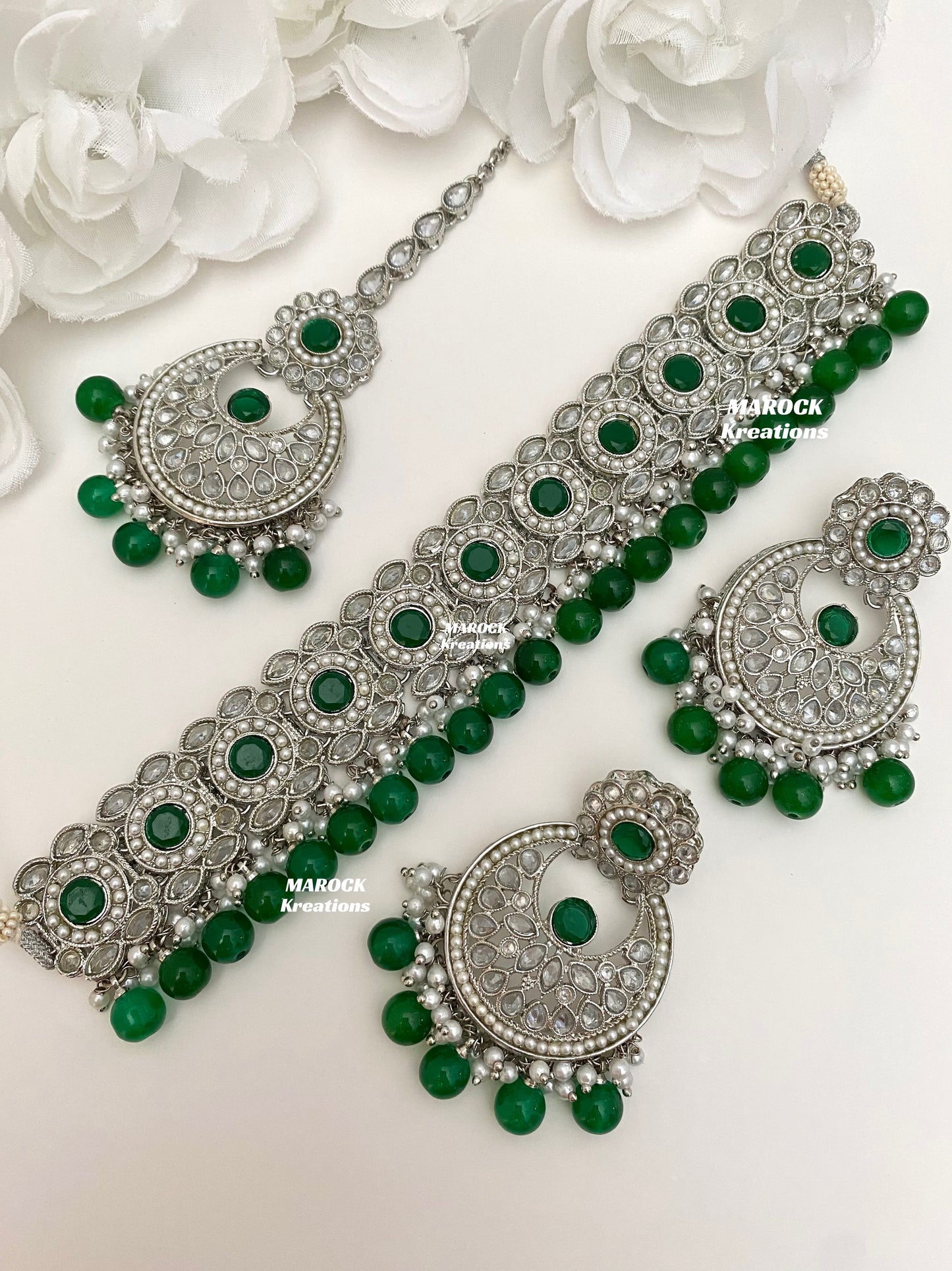 Layla Silver Polki choker set
