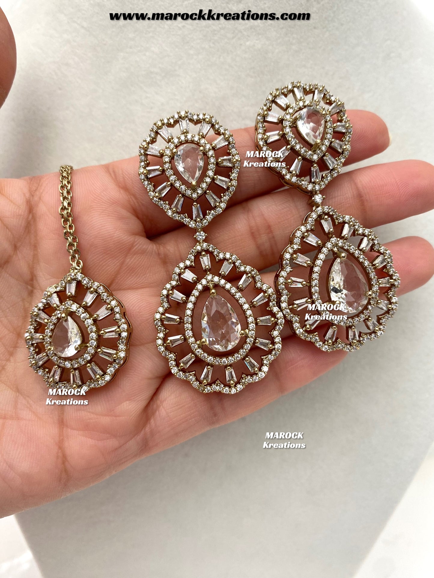 Tareena Antique Gold American Diamond Statement Necklace set