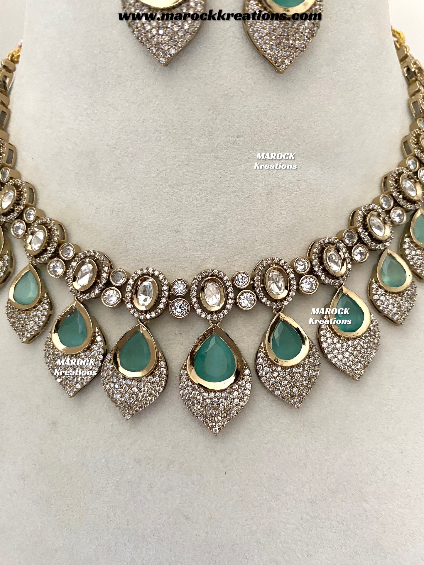 Kimmi Premium Quality Moissanite Kundan and American diamond Necklace set