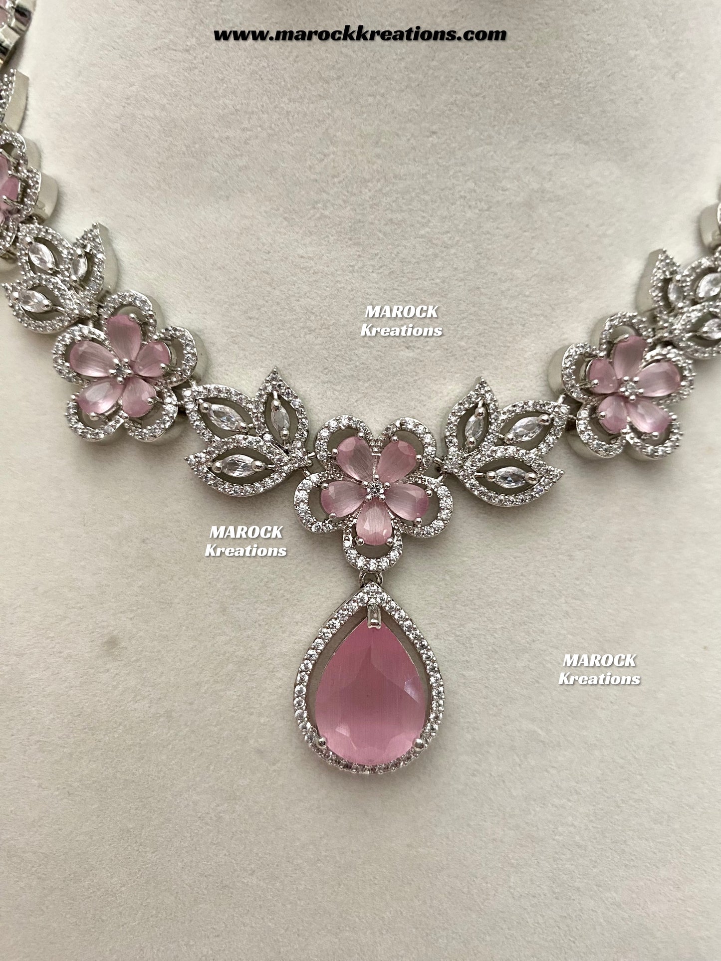 Sibani Silver American Diamond Necklace set