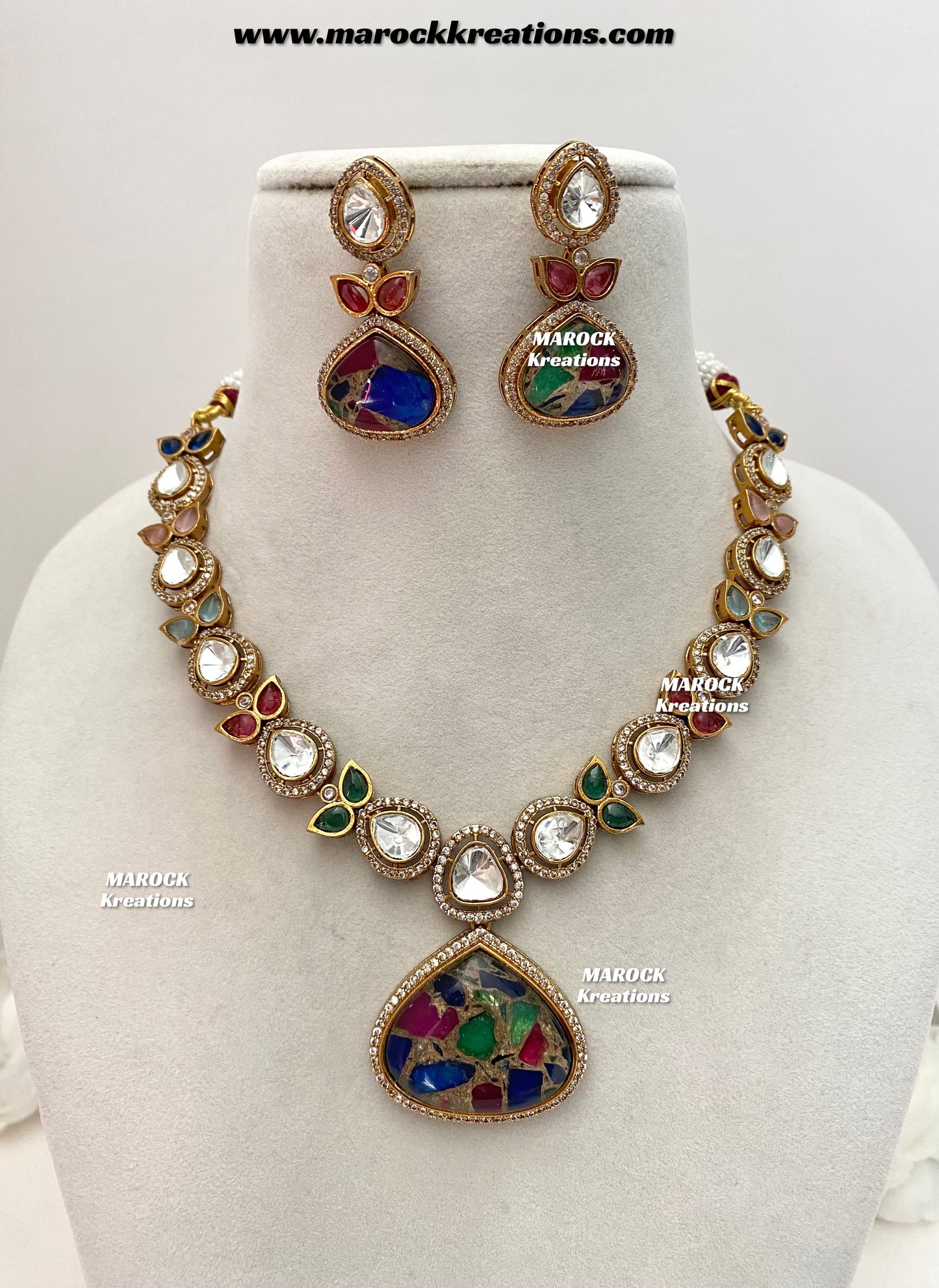 Narisha Premium Quality tyani inspired Kundan doublet stone Statement Necklace set