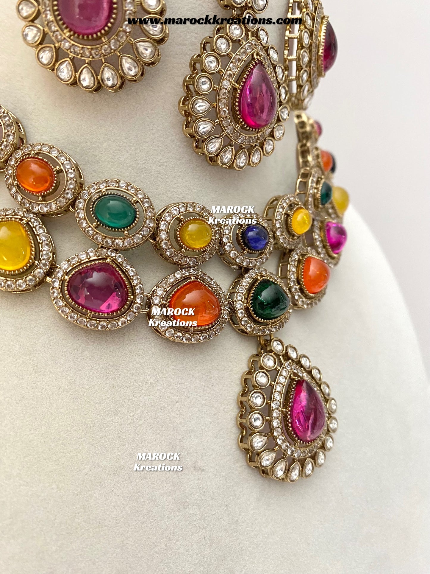 Zafina Premium Quality Moissanite Kundan Statement Choker/Necklace set
